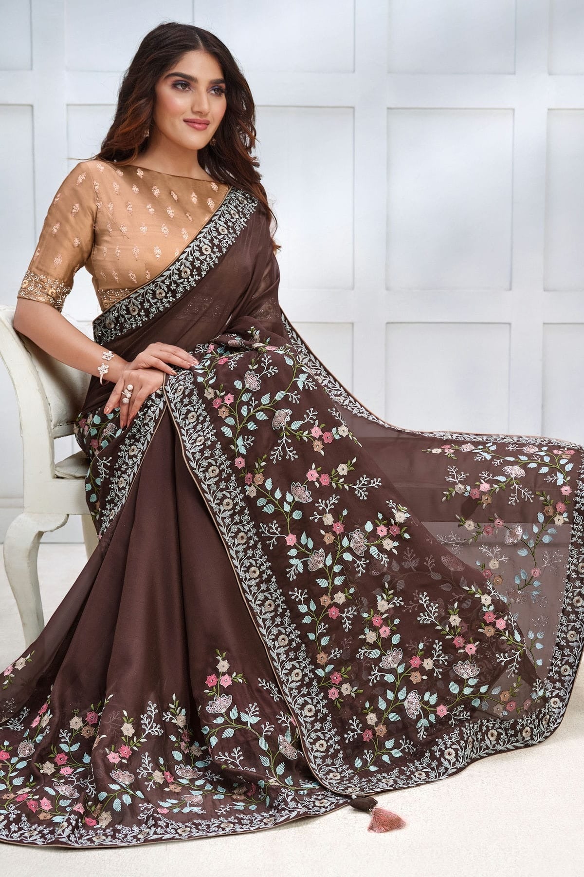 Brown Colour Georgette Silk Designer Saree SD1111727 A