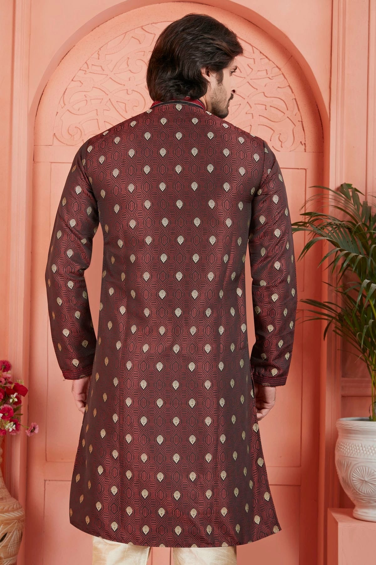 Brown Colour Jacquard Silk Brocade Kurta Pajama KP1230237 B