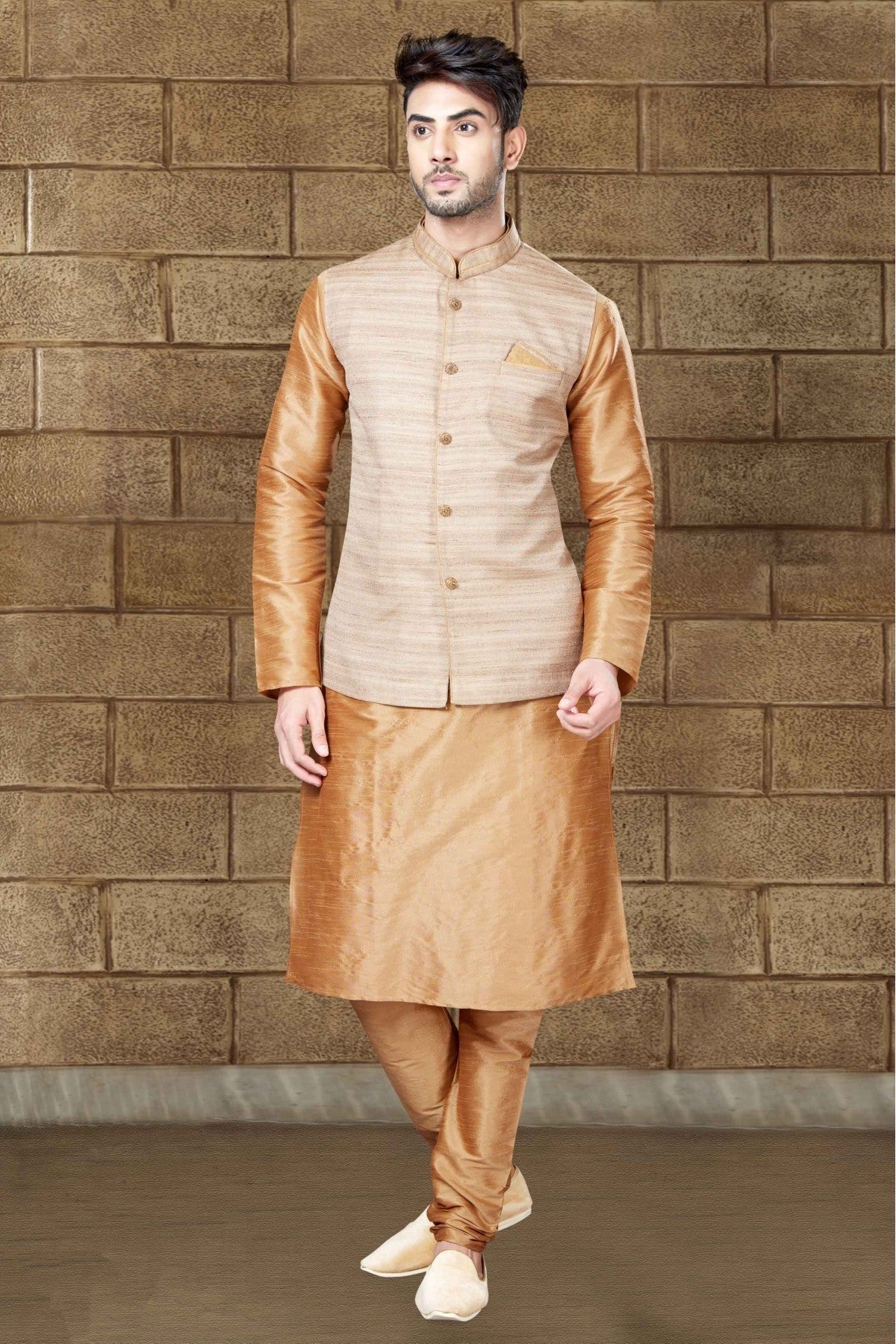 Brown Colour Kurta Pajama In Art Dhupion Fabric KP1040021