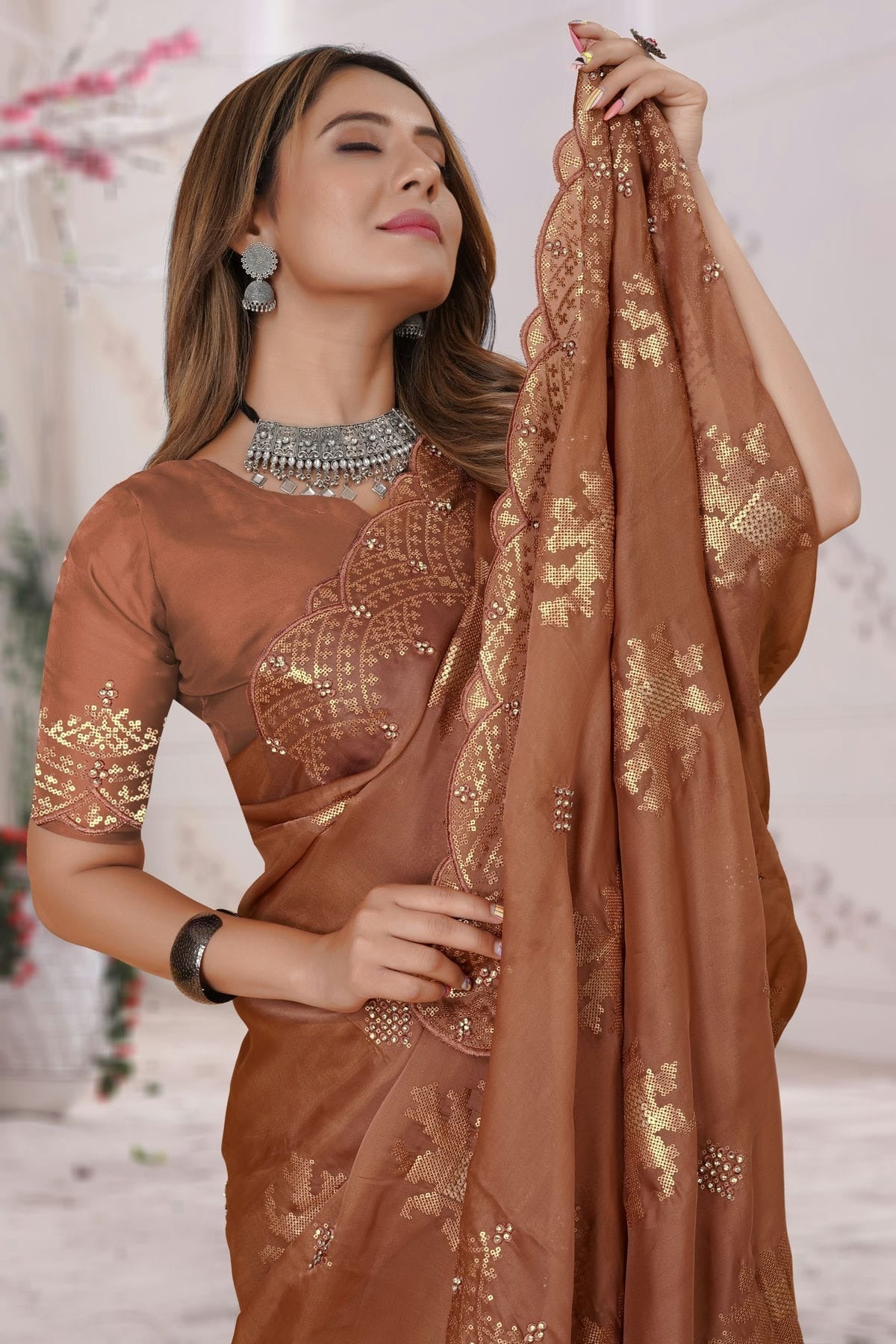 Brown Colour Organza Silk Designer Saree LC1121454 A