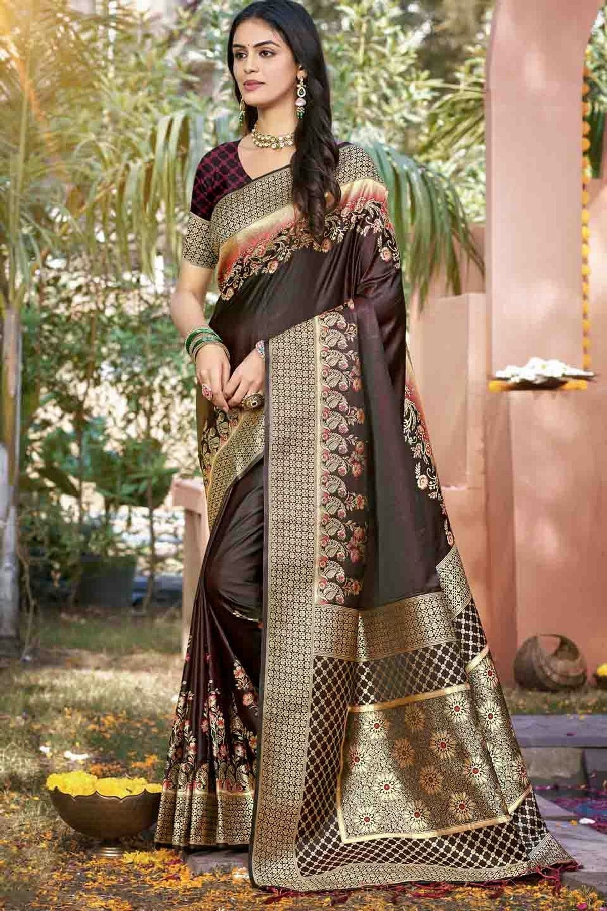 Brown Colour Woven Work Silk Traditional Saree SD1103508