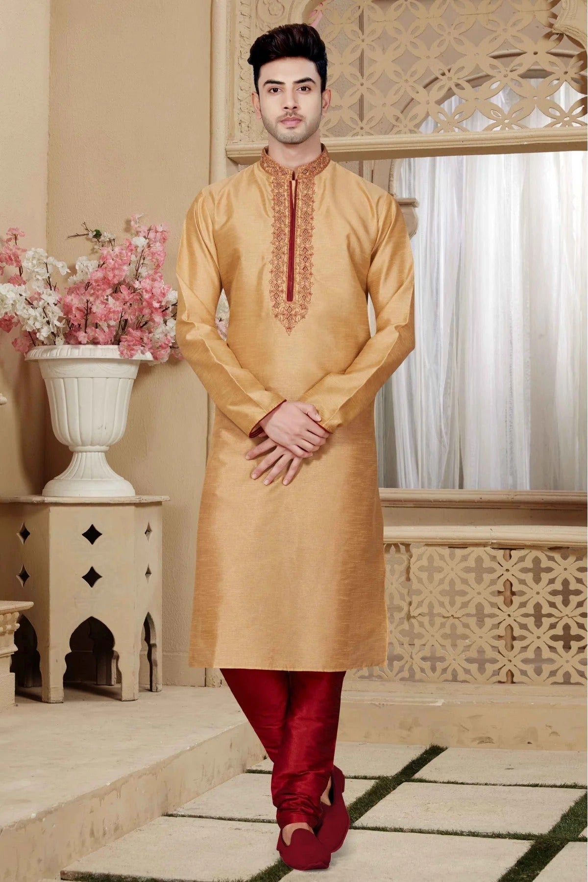 Brown and Beige Colour Kurta Pajama In Art Dhupion Fabric KP1040008