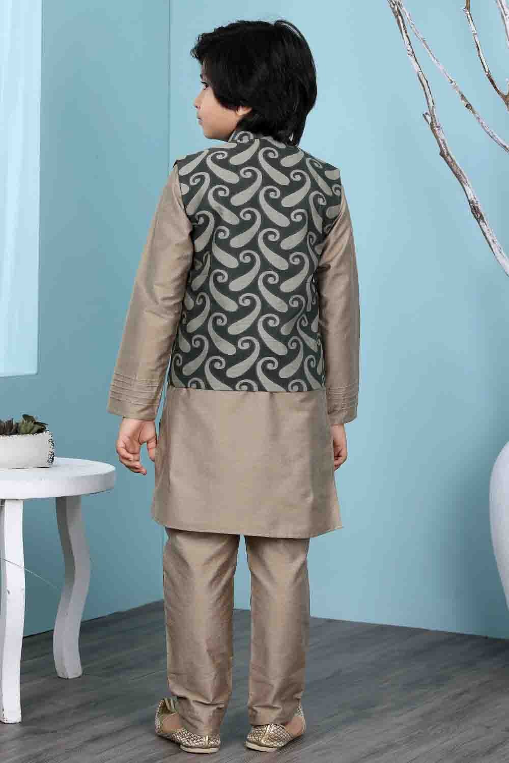 Brown and Green Colour Handloom Silk Kurta Pajama With Jacket BW1070114 C