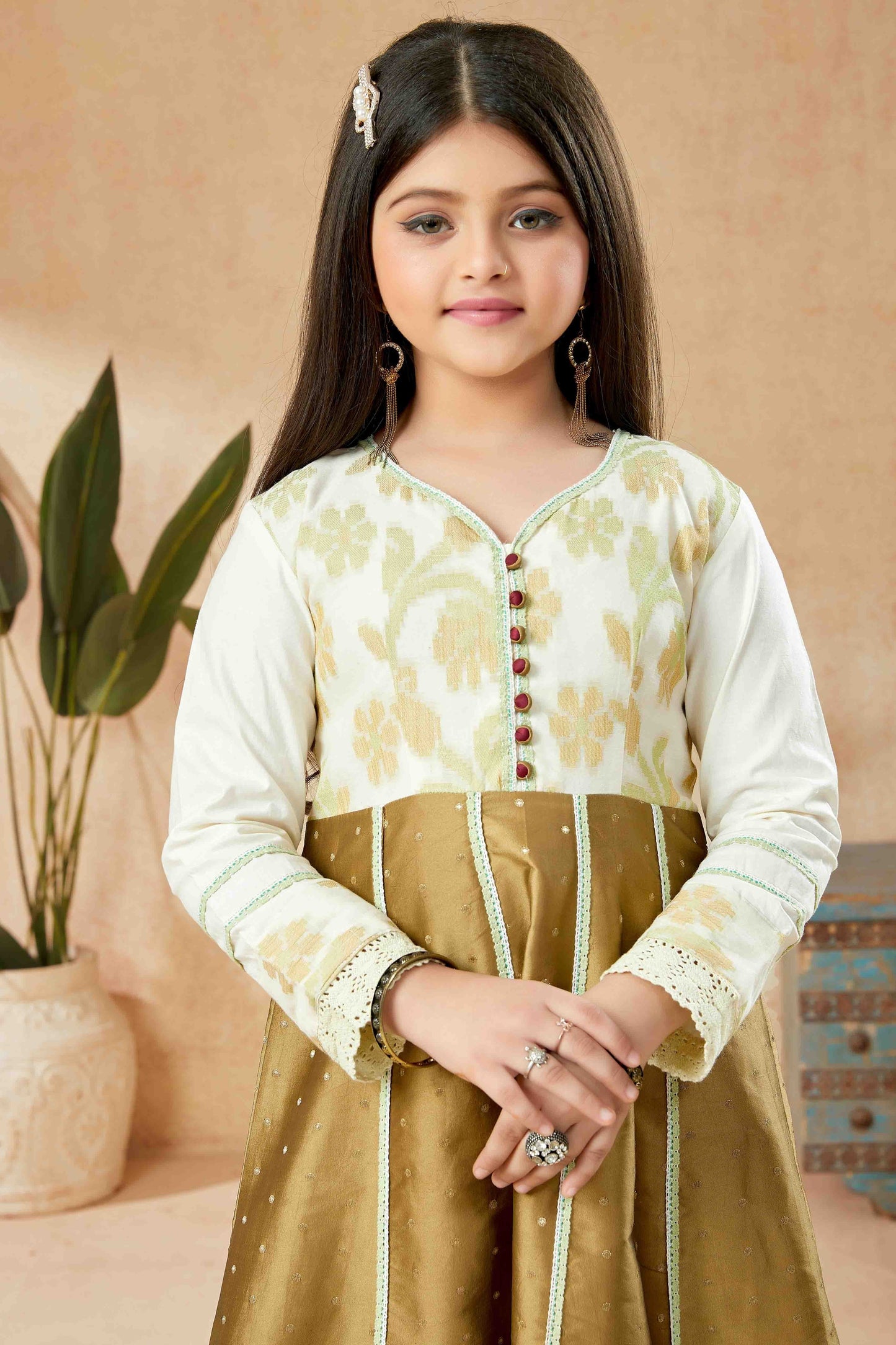 Brown and Off White Colour Handloom Silk Pant Style Suit GW1070780 B