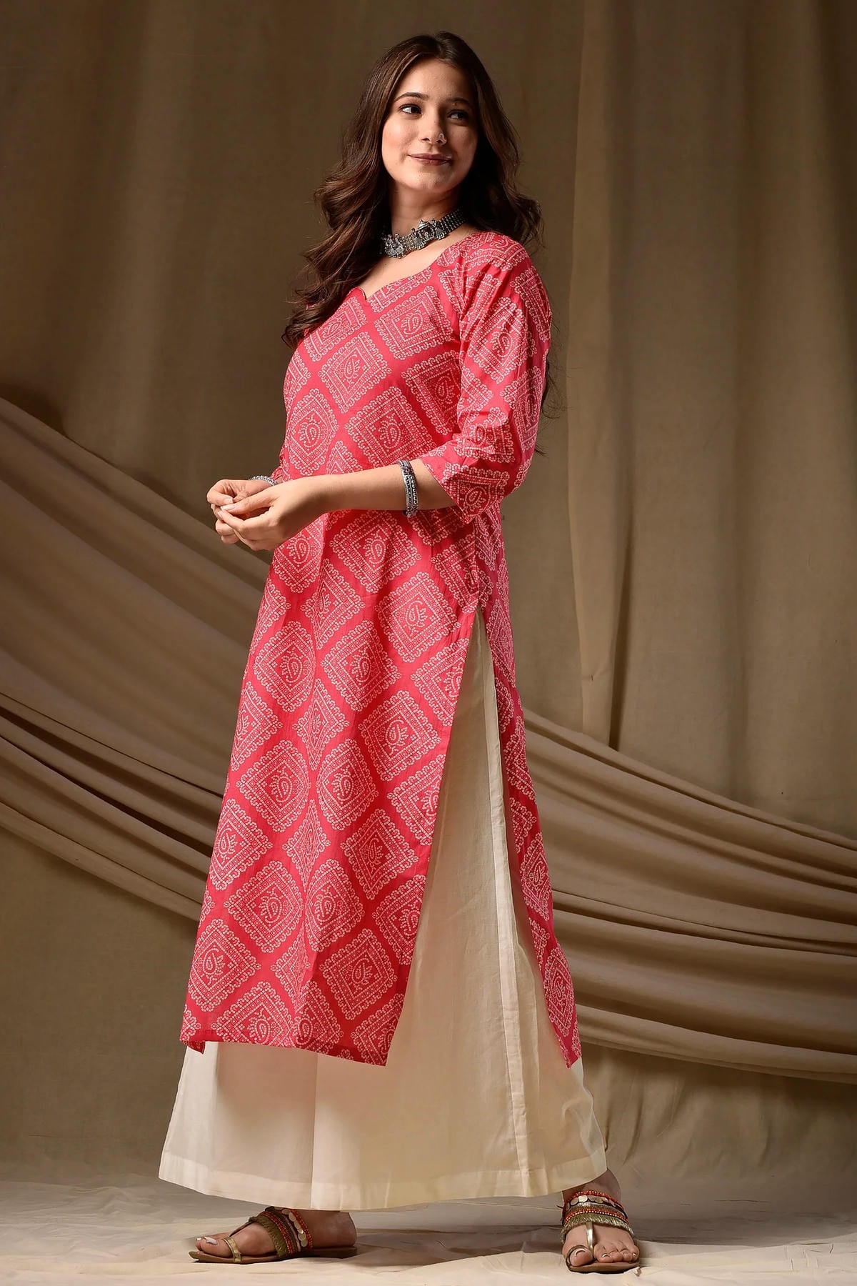 Cambric Cotton Digtial Printed Stitched Kurti In Pink Colour