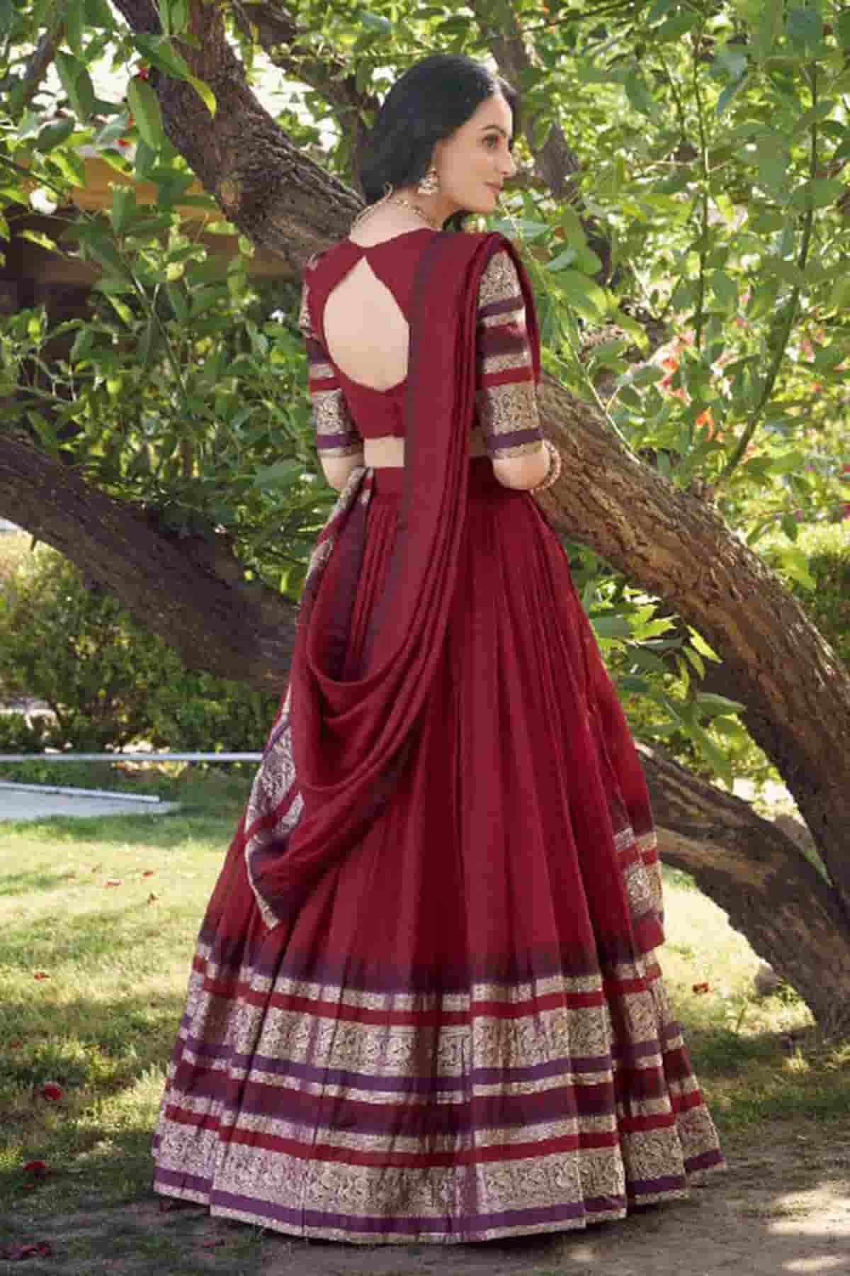Chanderi Silk Zari Woven Work Lehenga Choli In Red Colour