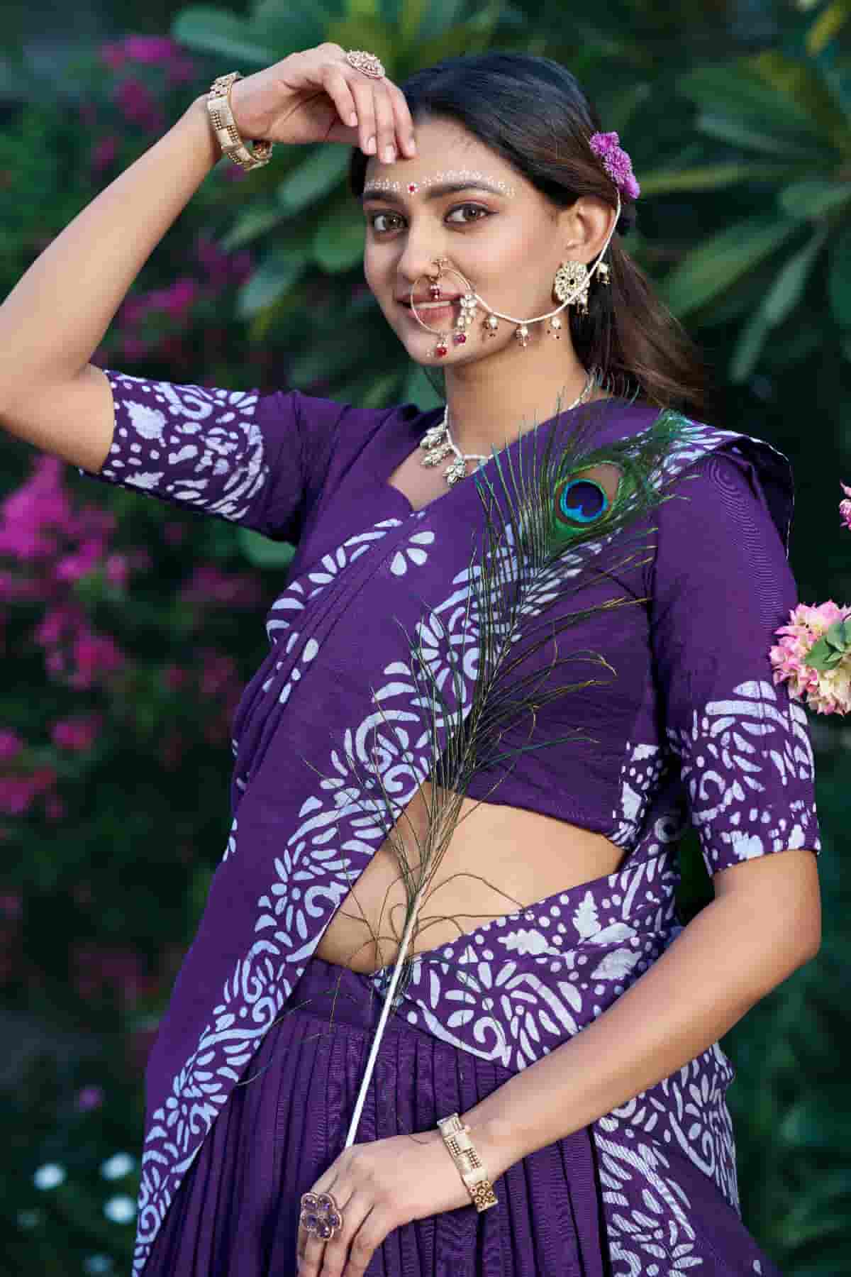 Cotton Chenderi Zari Woven Work Lehenga Choli In Purple Colour