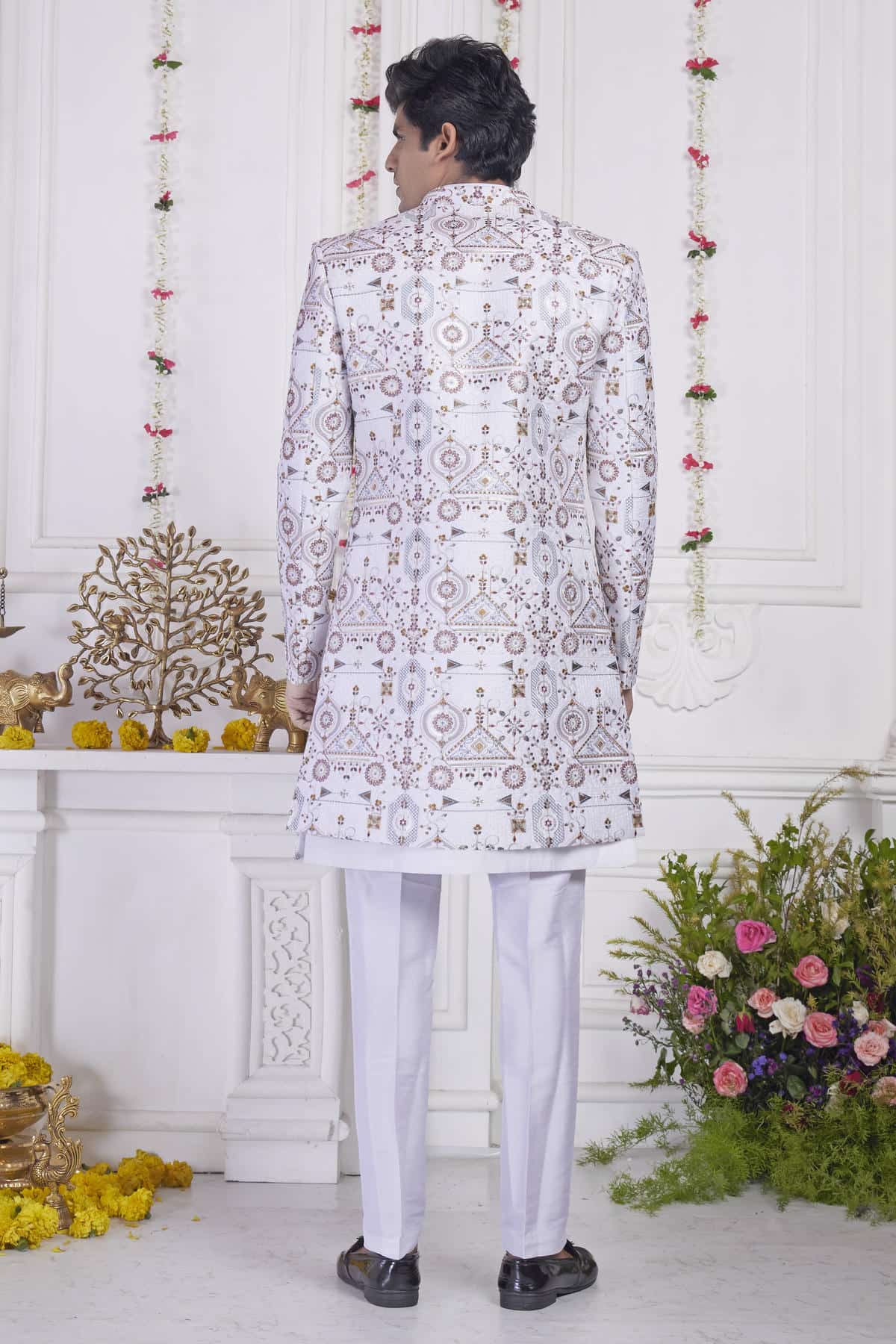 Cream Art Silk Embroidery Work 3 Pcs Jacket Set