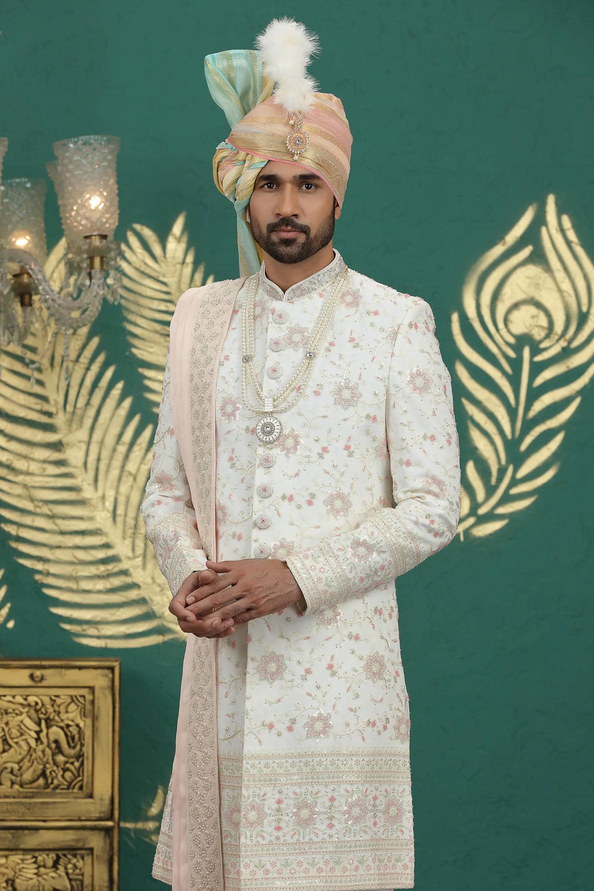 Cream Colour Art Silk Embroidery Sherwani
