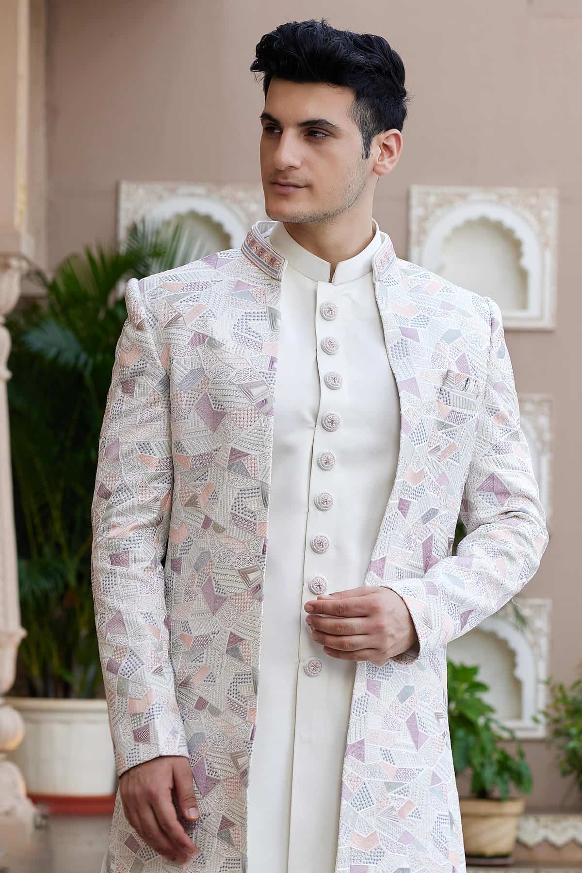 Cream Colour Art Silk Embroidery Work 3 Pcs Indo Western