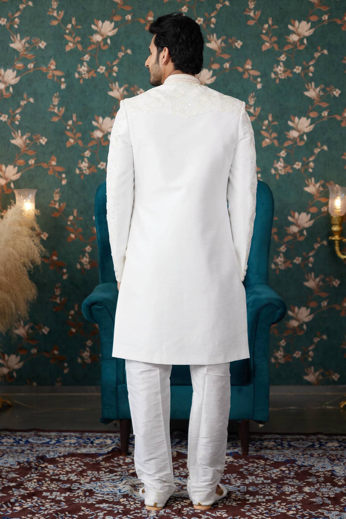 Cream Colour Art Silk Thread Work Sherwani