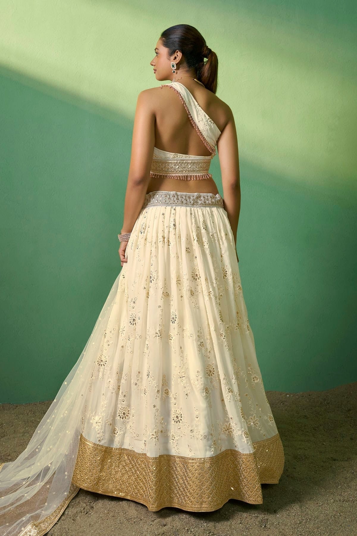Cream Colour Embroidery Georgette Lehenga Choli LD1080778 A