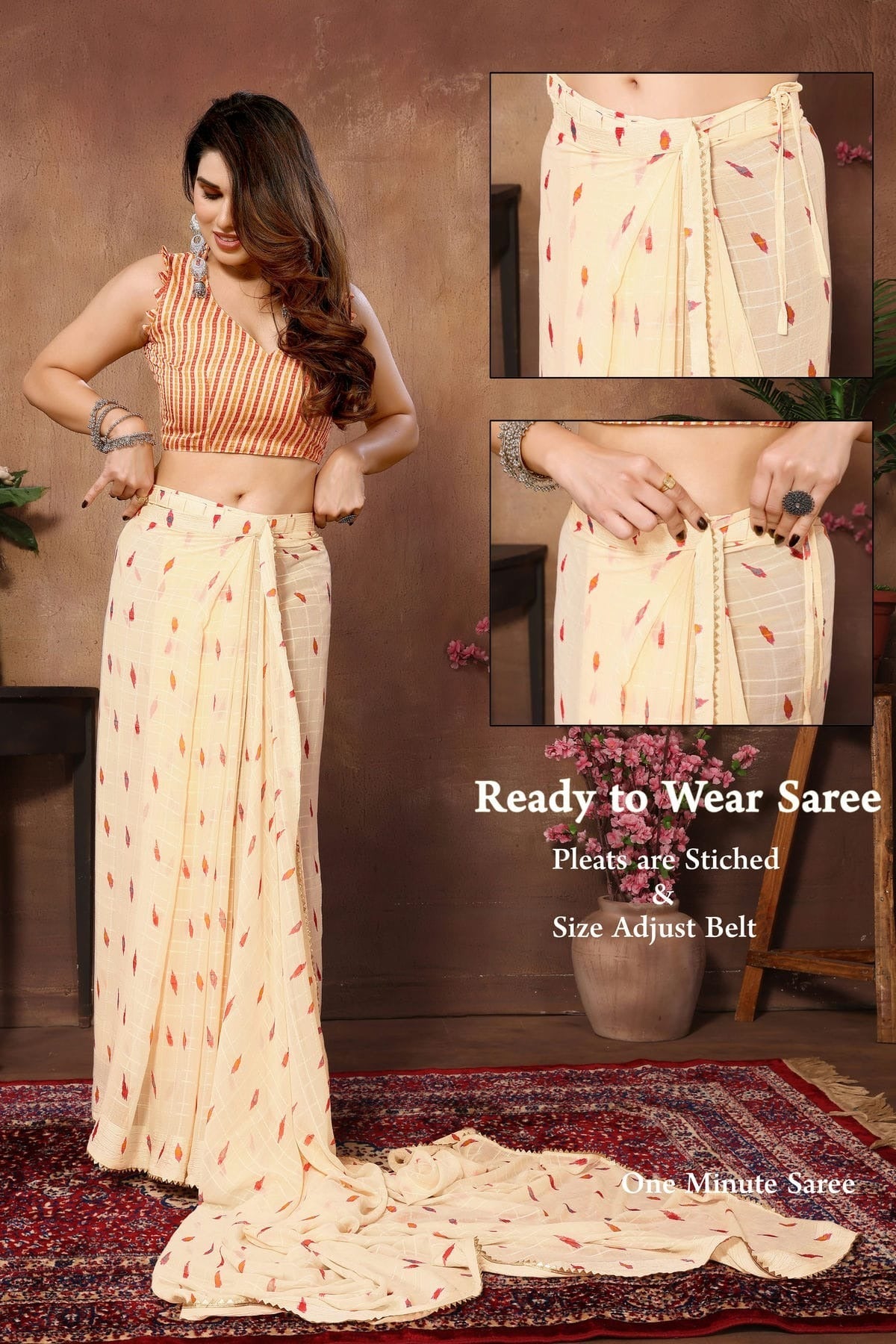 Cream Colour Georgette Ready To Wear Saree SD1180030 A