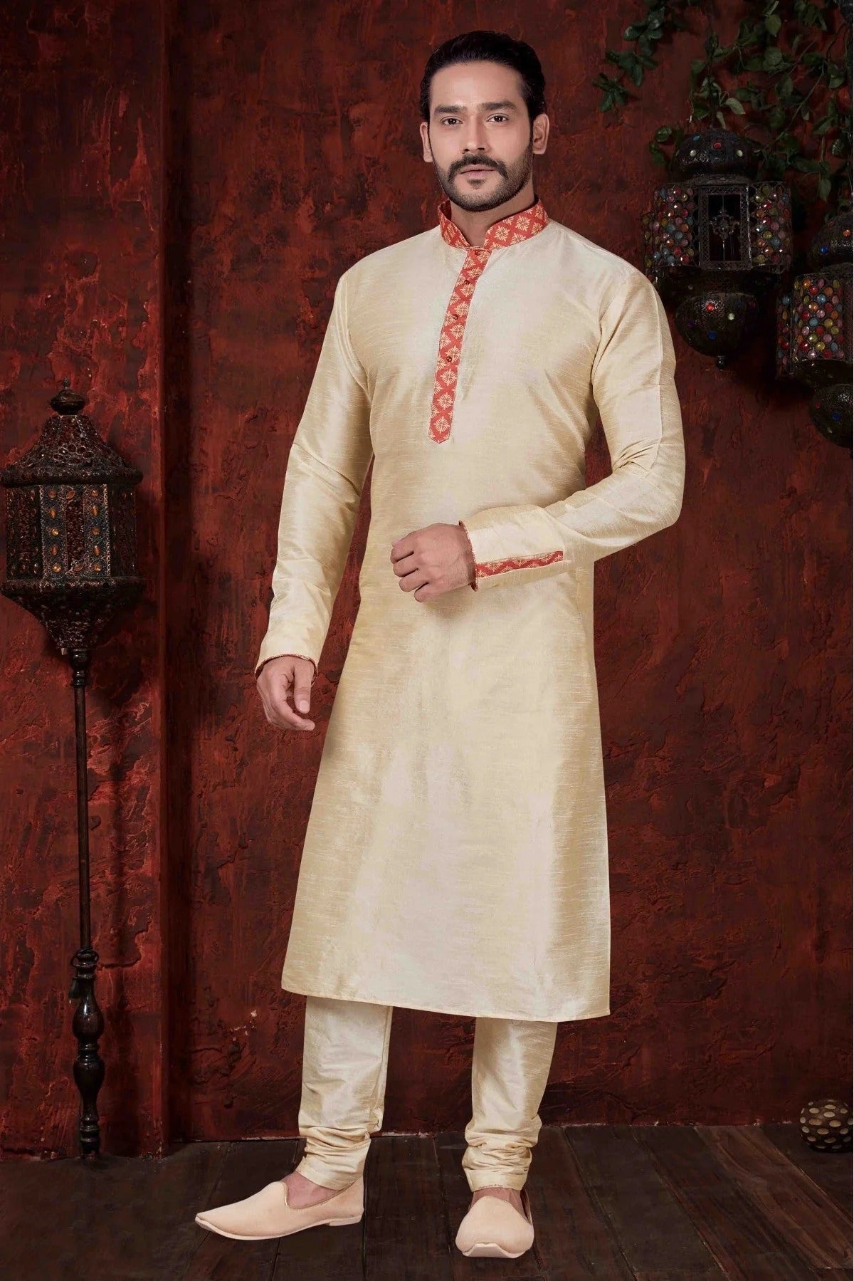 Cream Colour Kurta Pajama In Art Dhupion Fabric KP1040052