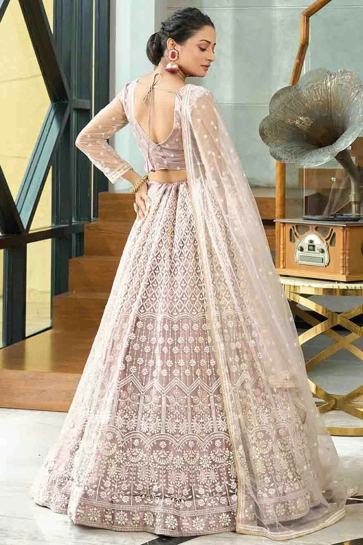 Cream Colour Net Semi Stitched Lehenga Choli LC1170097 B