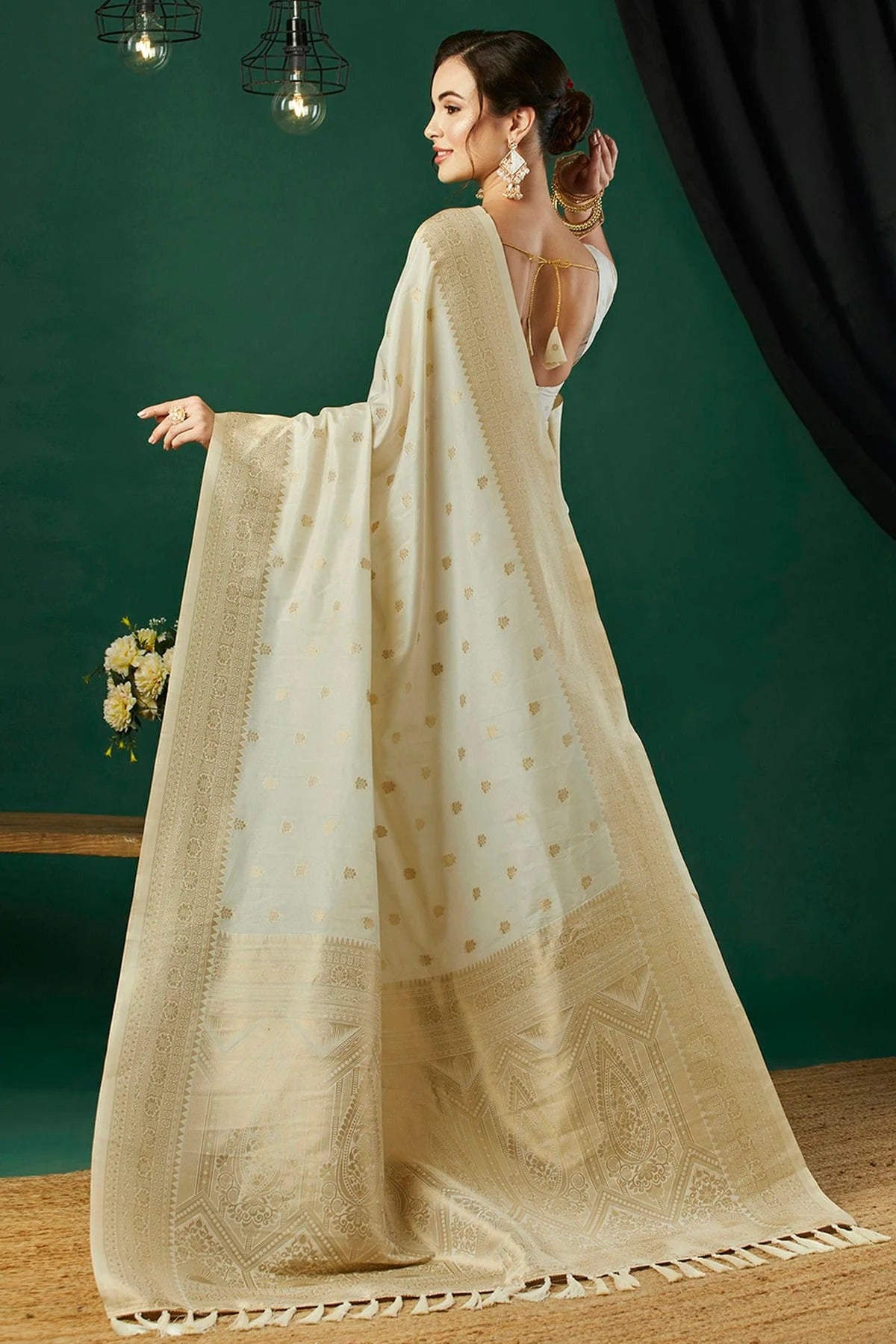 Cream Colour Nylon Banarasi Traditional Saree SD1112132 A