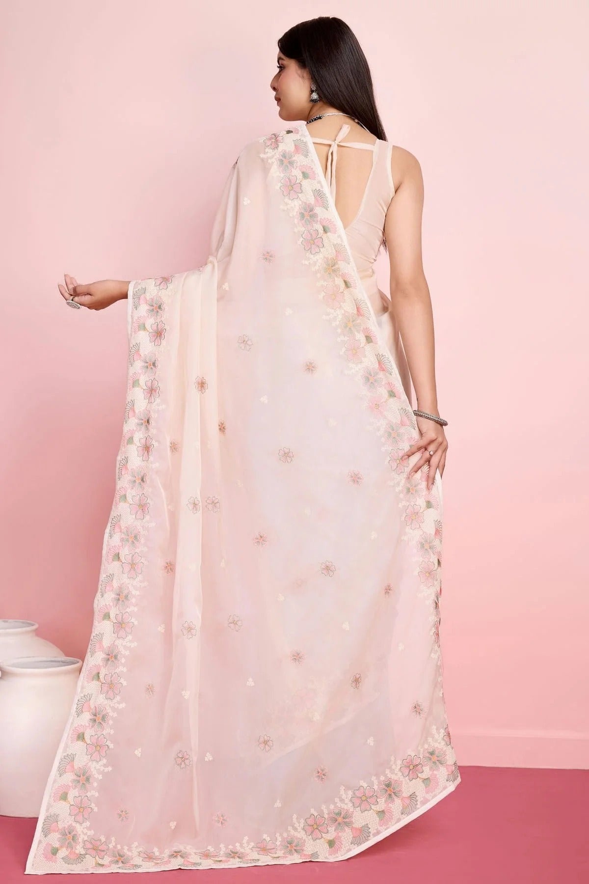 Cream Colour Organza Saree SD1110465 A
