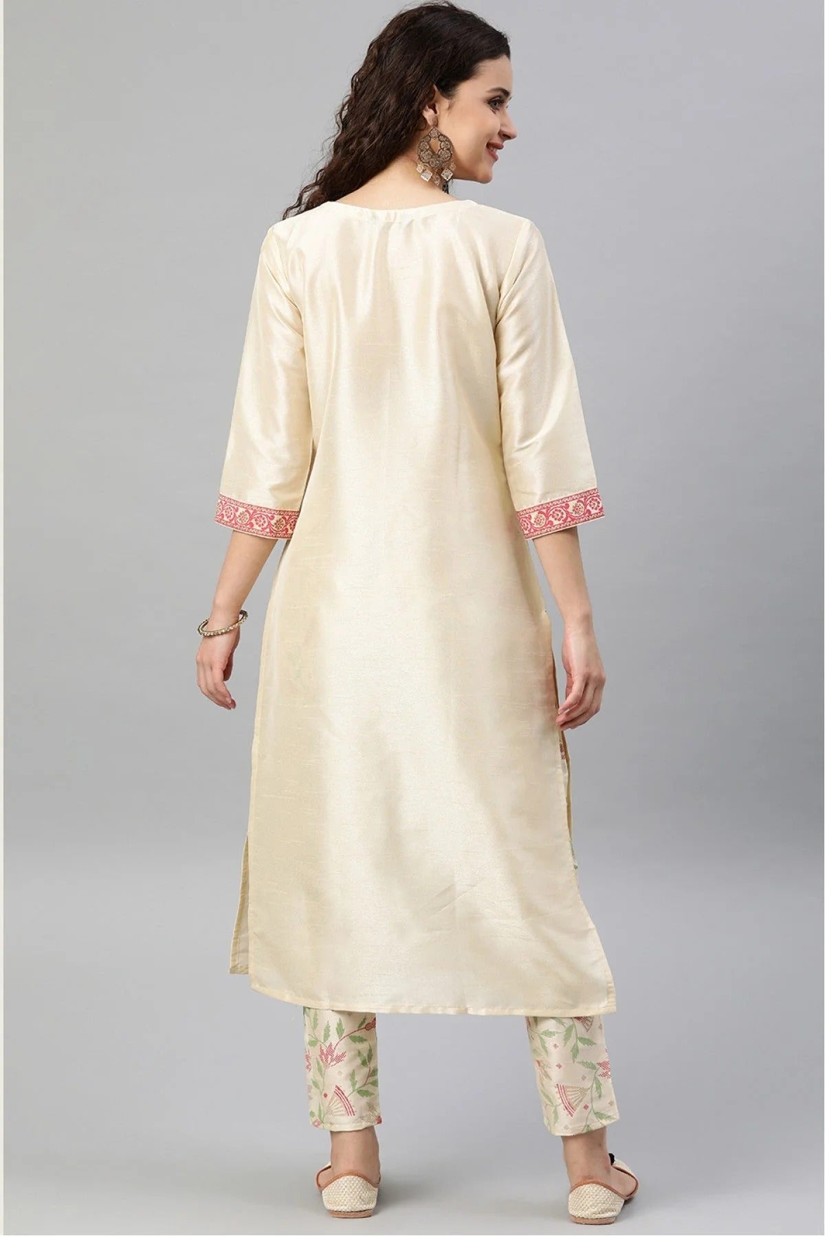 Cream Colour Plus Size Poly Silk Kurta Set KR1060130 B