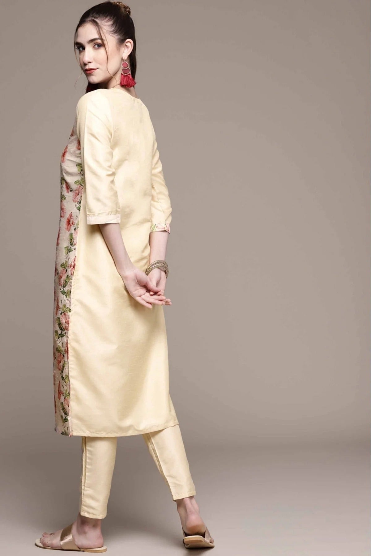 Cream Colour Poly Silk Digital Print Kurta With Pant KR1060152 B