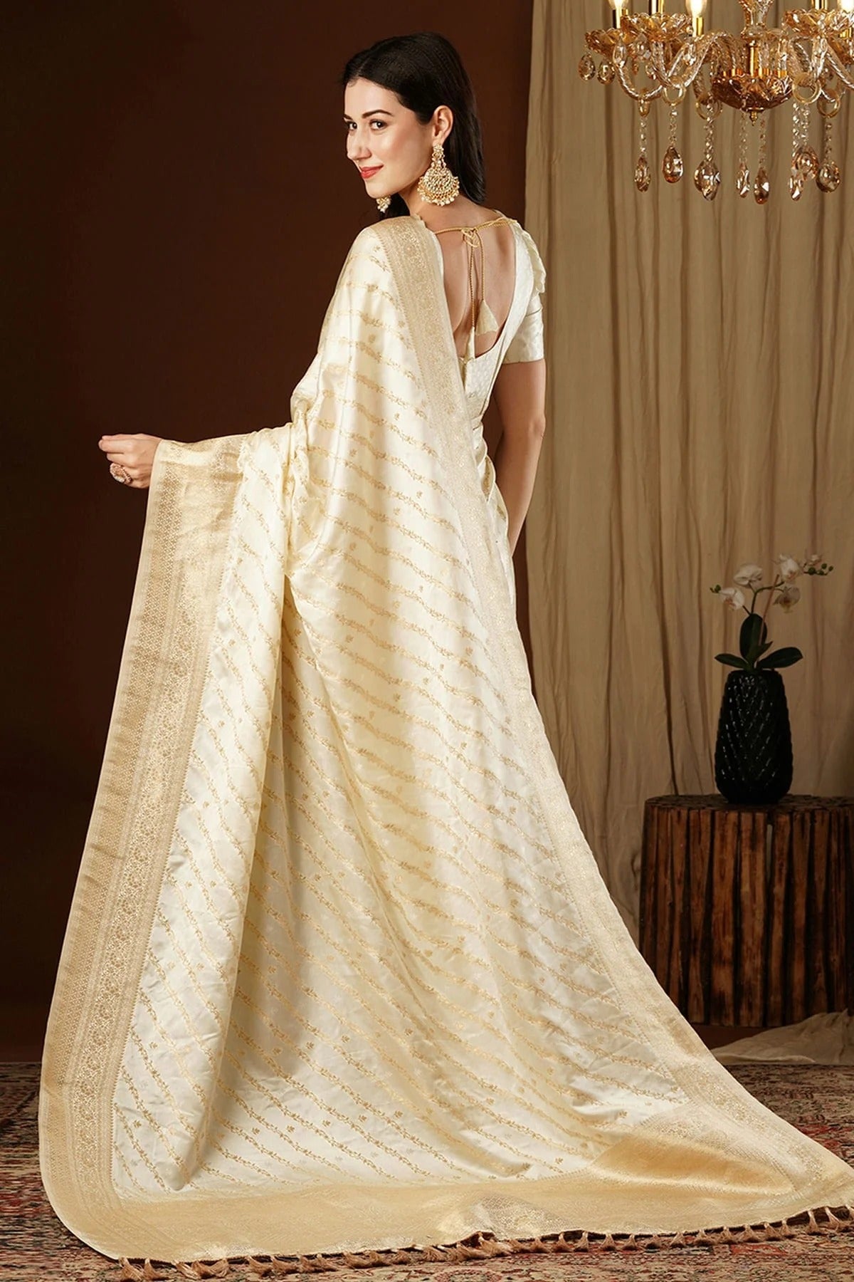 Cream Colour Satin Silk Traditional Saree SD1112141 A