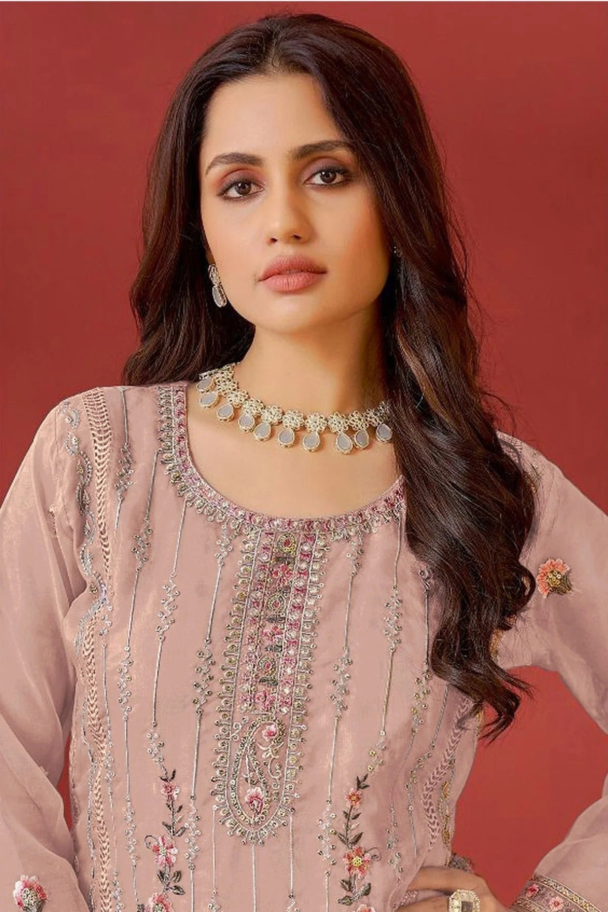 Cream Colour Semi Stitched Faux Georgette Pakistani Suit SM1140177 A