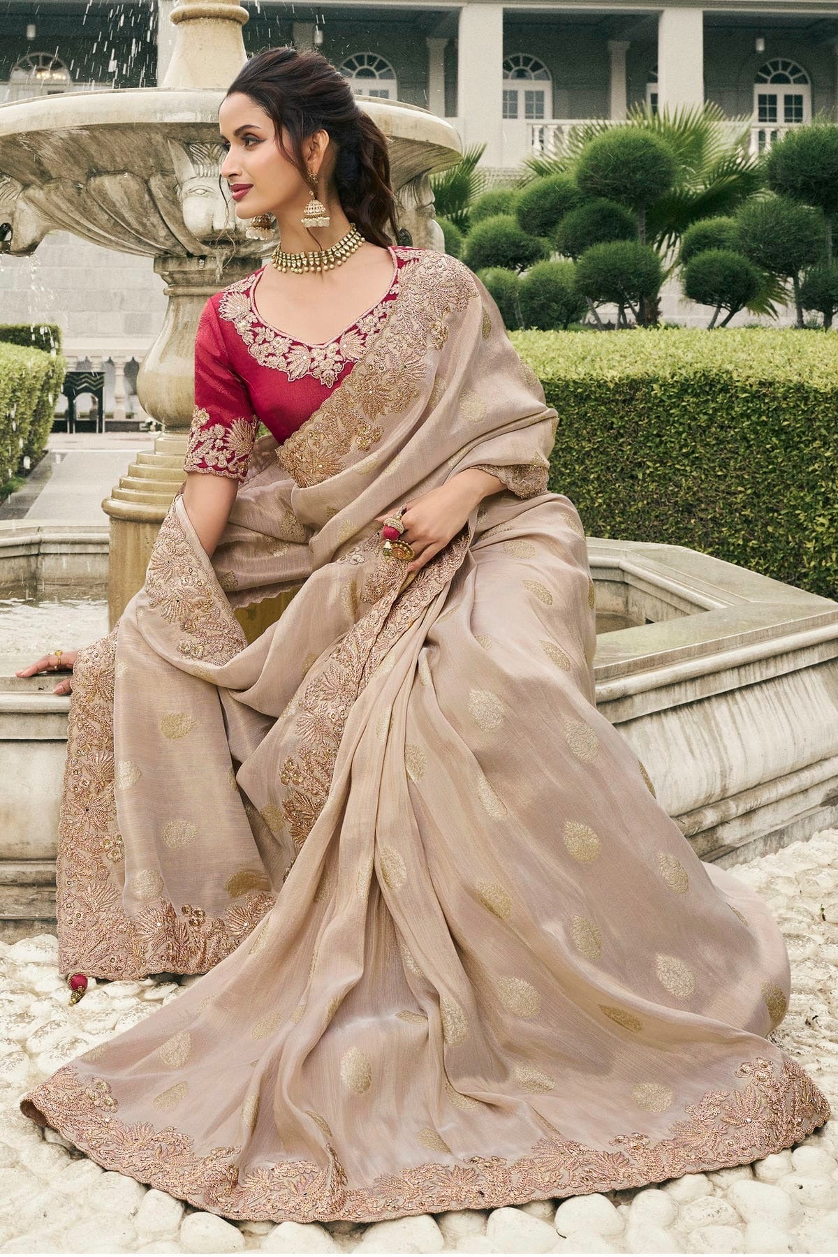 Cream Colour Tissue Silk Designer Saree SD1290231 A