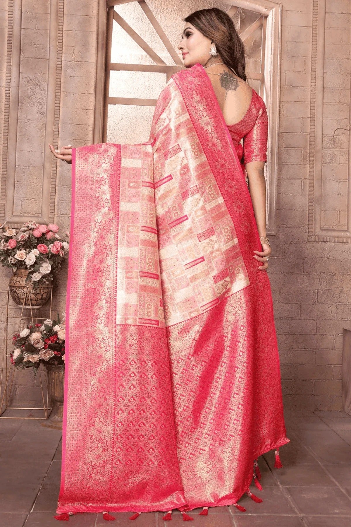 Cream Colour Woven Work Banarasi Chaturi Silk Traditional Saree SD1250275 B