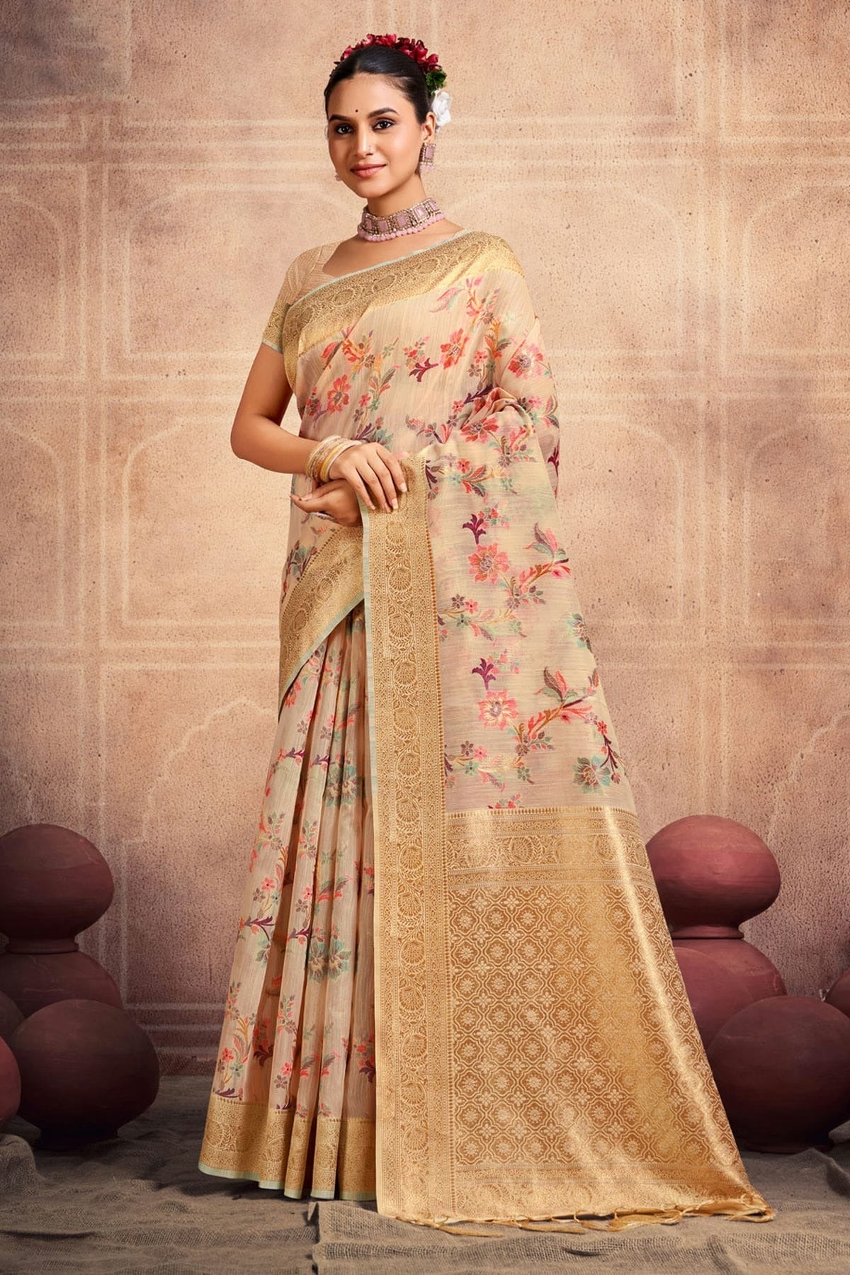 Cream Colour Woven Work Cotton Saree SD1101662