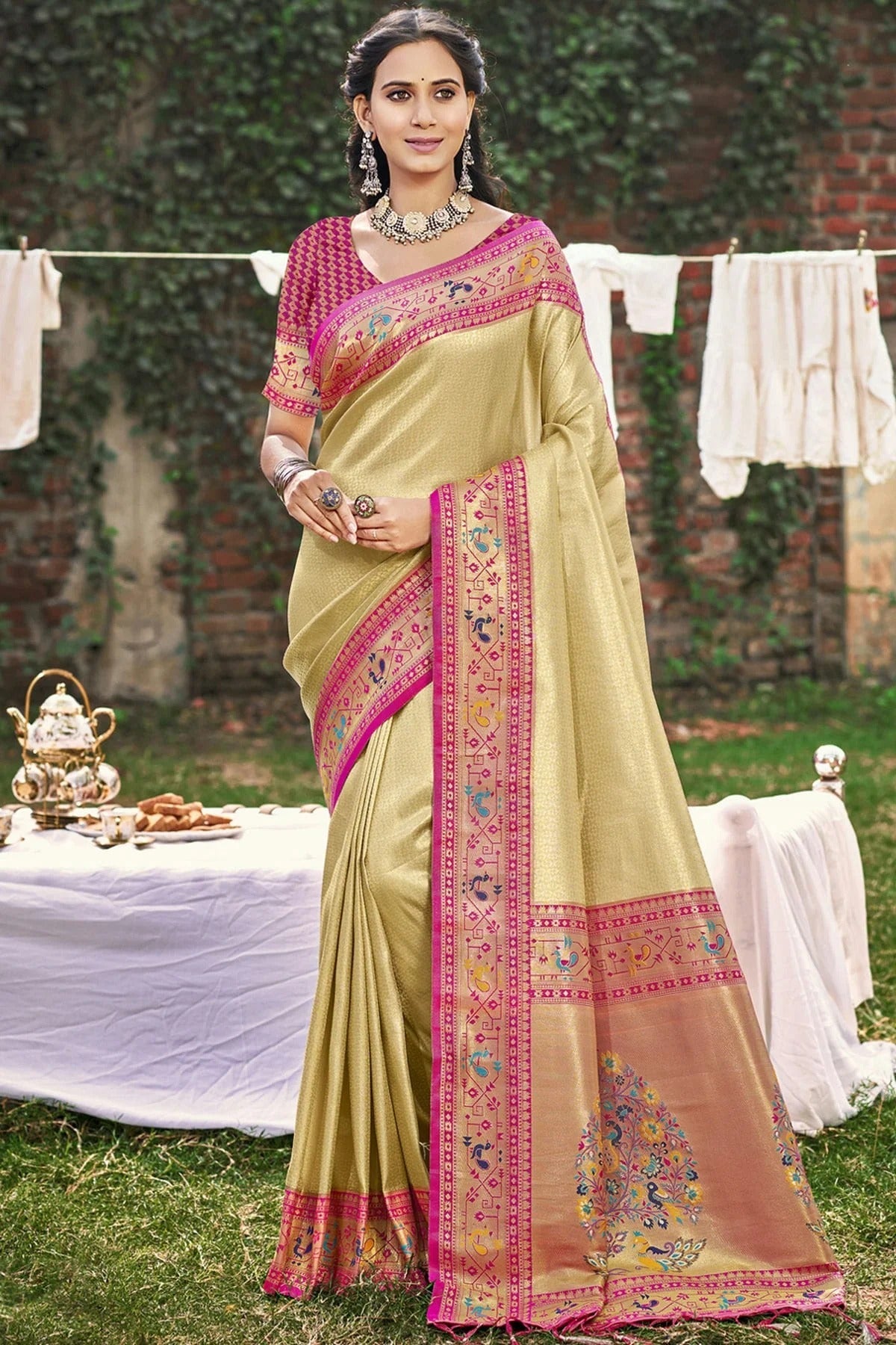 Cream Colour Woven Work Paithani Silk Traditional Saree SD1103263