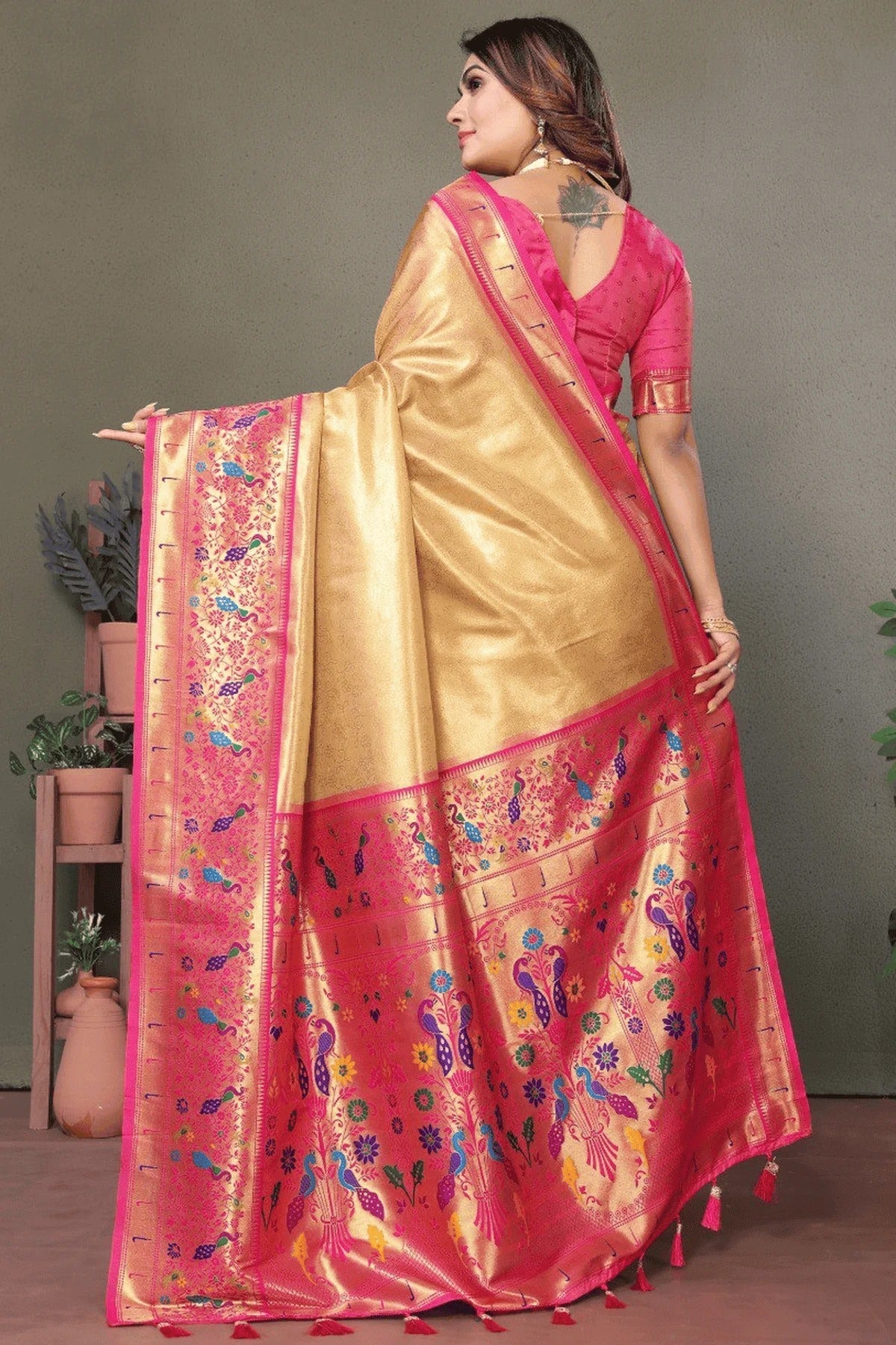 Cream Colour Woven Work Pure Banarasi Tissue Silk Traditional Saree SD1250266 B