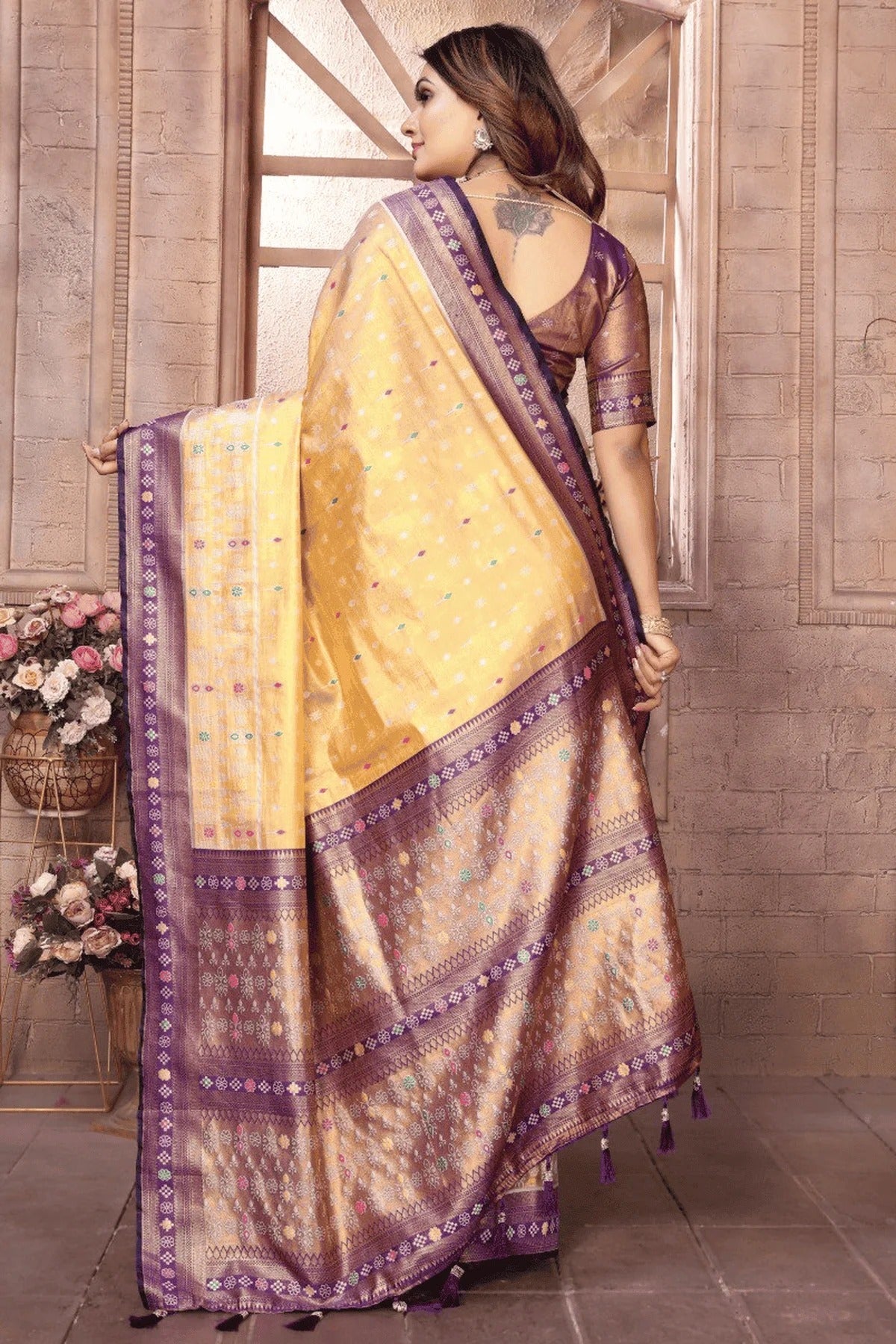 Cream Colour Woven Work Pure Banarasi Tissue Silk Traditional Saree SD1250302 B