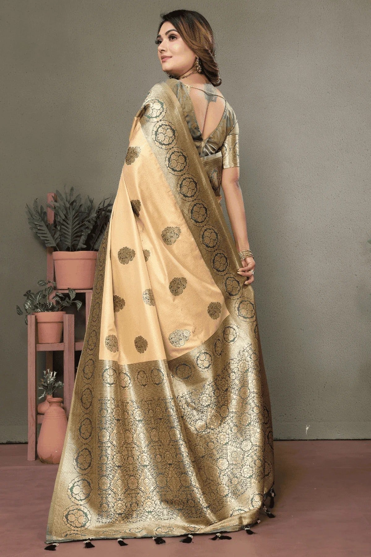 Cream Colour Woven Work Viscose Silk Traditional Saree SD1250261 B