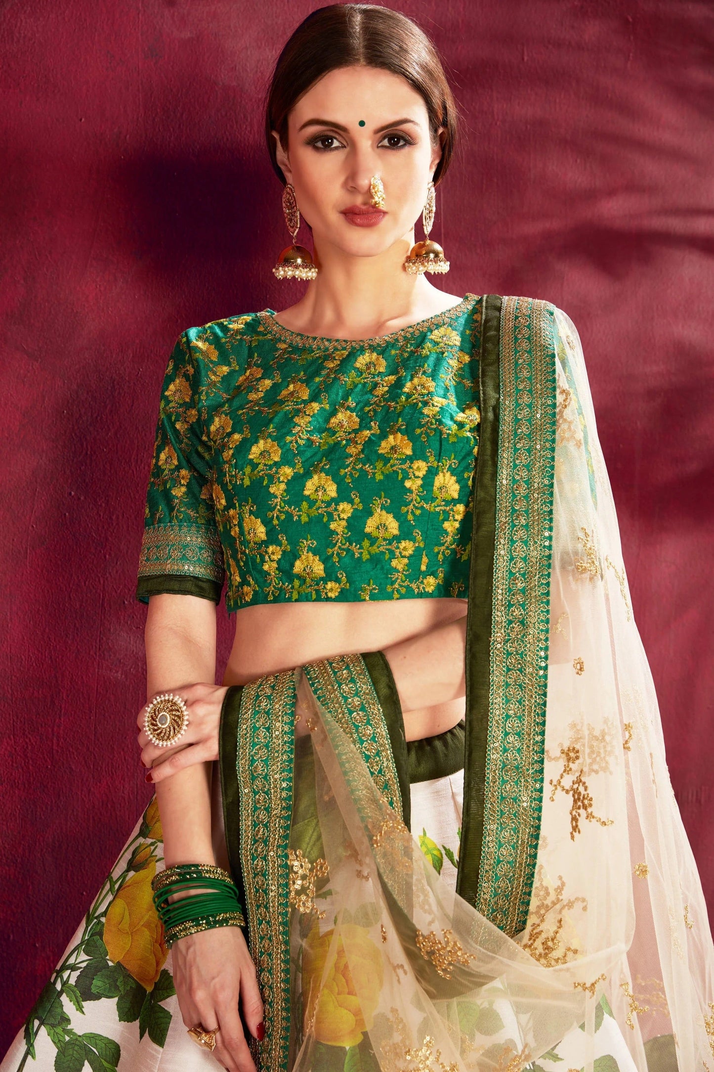 Cream Green Banglori Silk Designer Lehenga Choli LC1010137 B