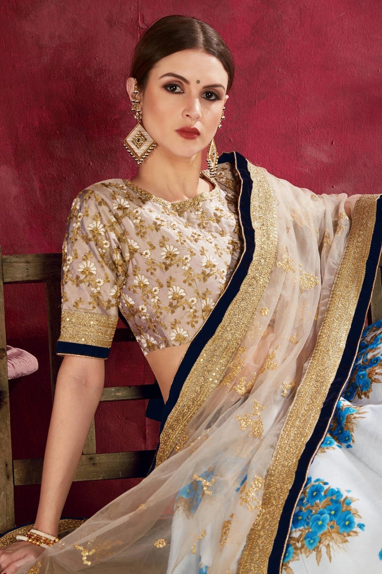 Cream Sky Blue Banglori Silk Designer Lehenga Choli LC1010138 B