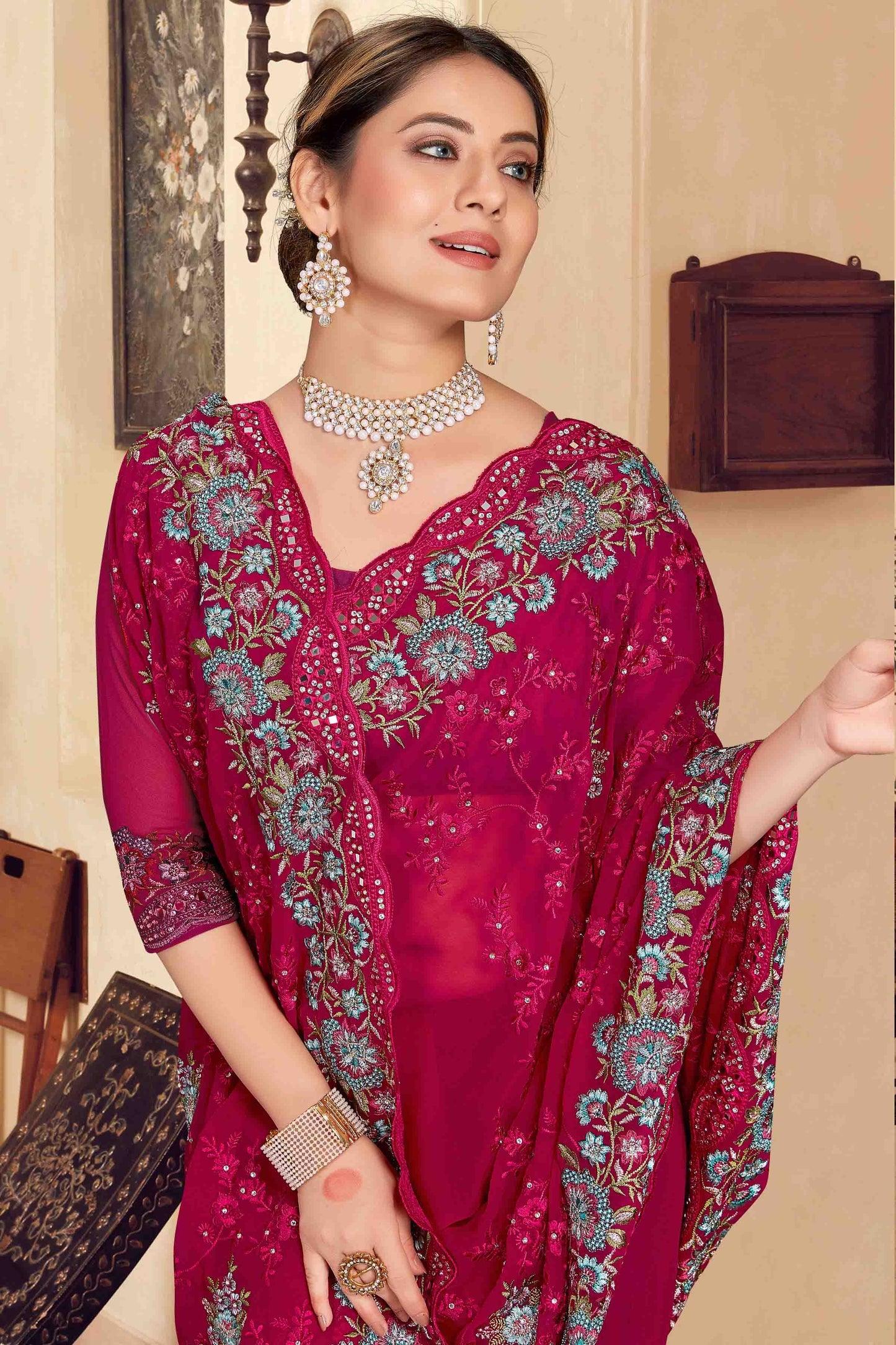 Dark Pink Colour Georgette Designer Saree SD1121156 A