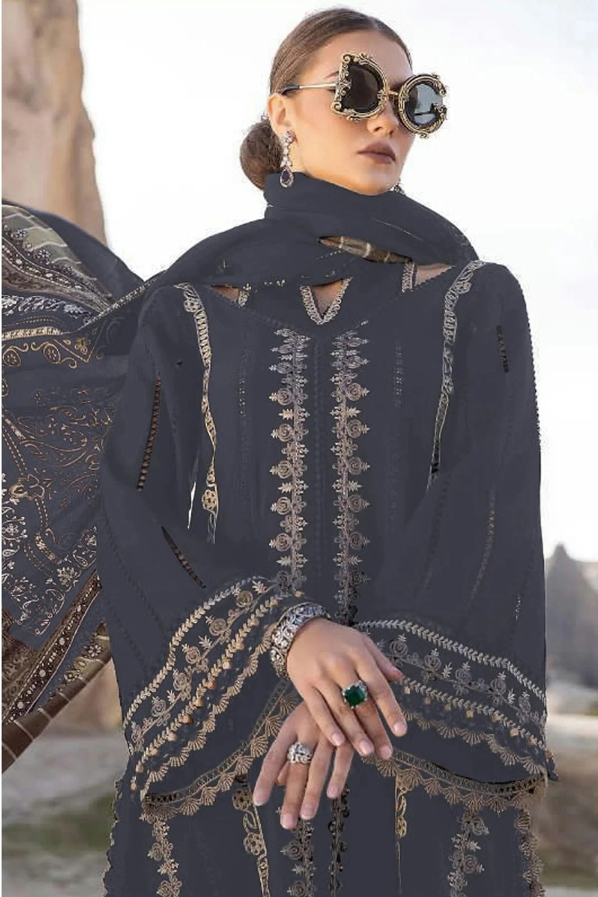 Dusty Blue Colour Faux Georgette Pakistani Suit SM1140059 A