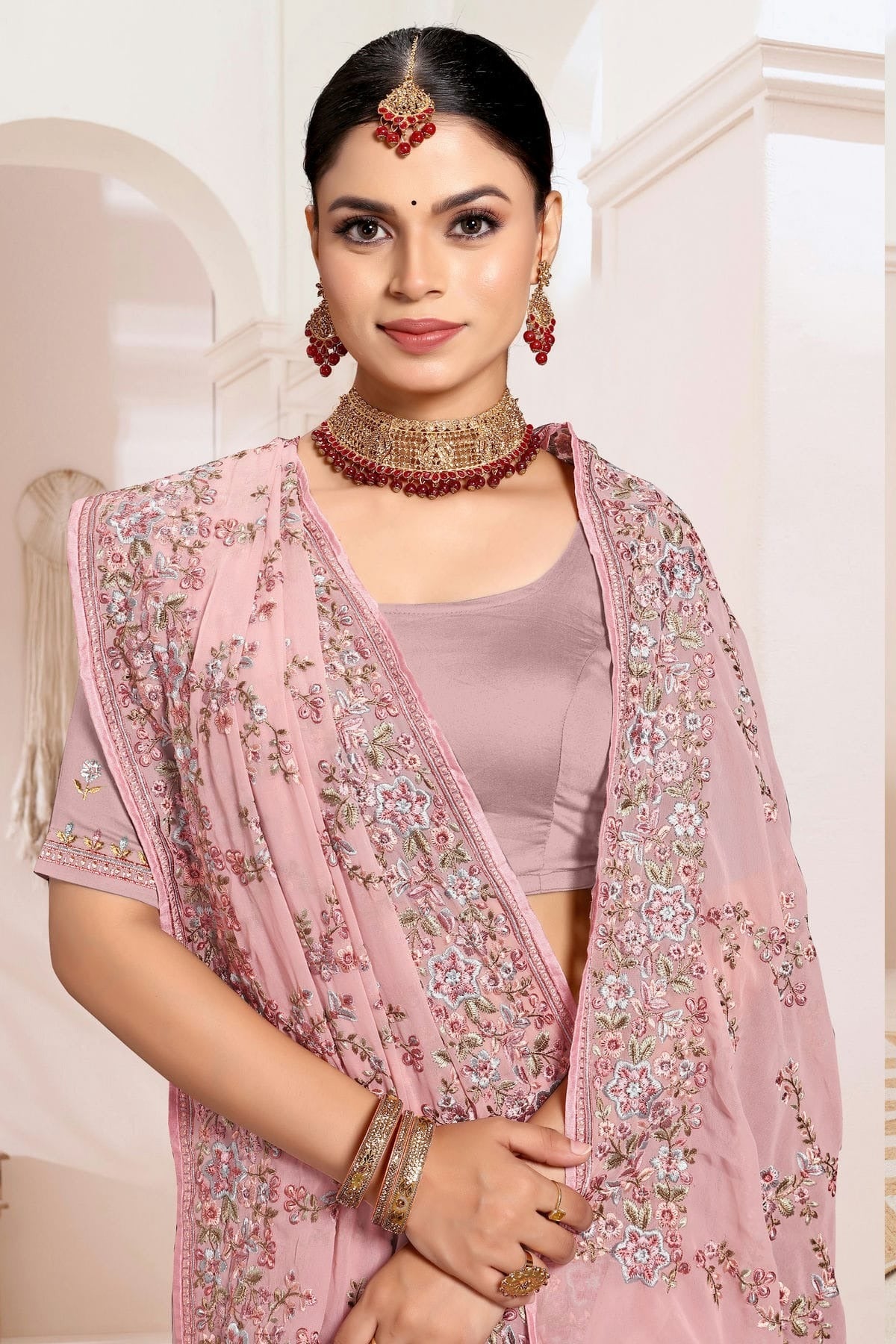 Dusty Pink Colour Georgette Designer Saree SD1091185 A
