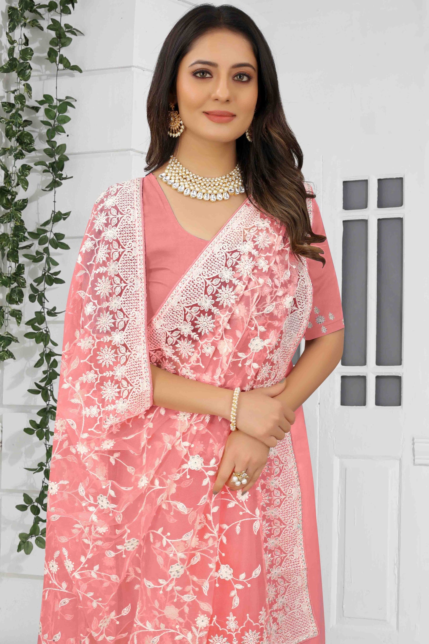 Dusty Pink Colour Net Designer Saree SD1090559 A