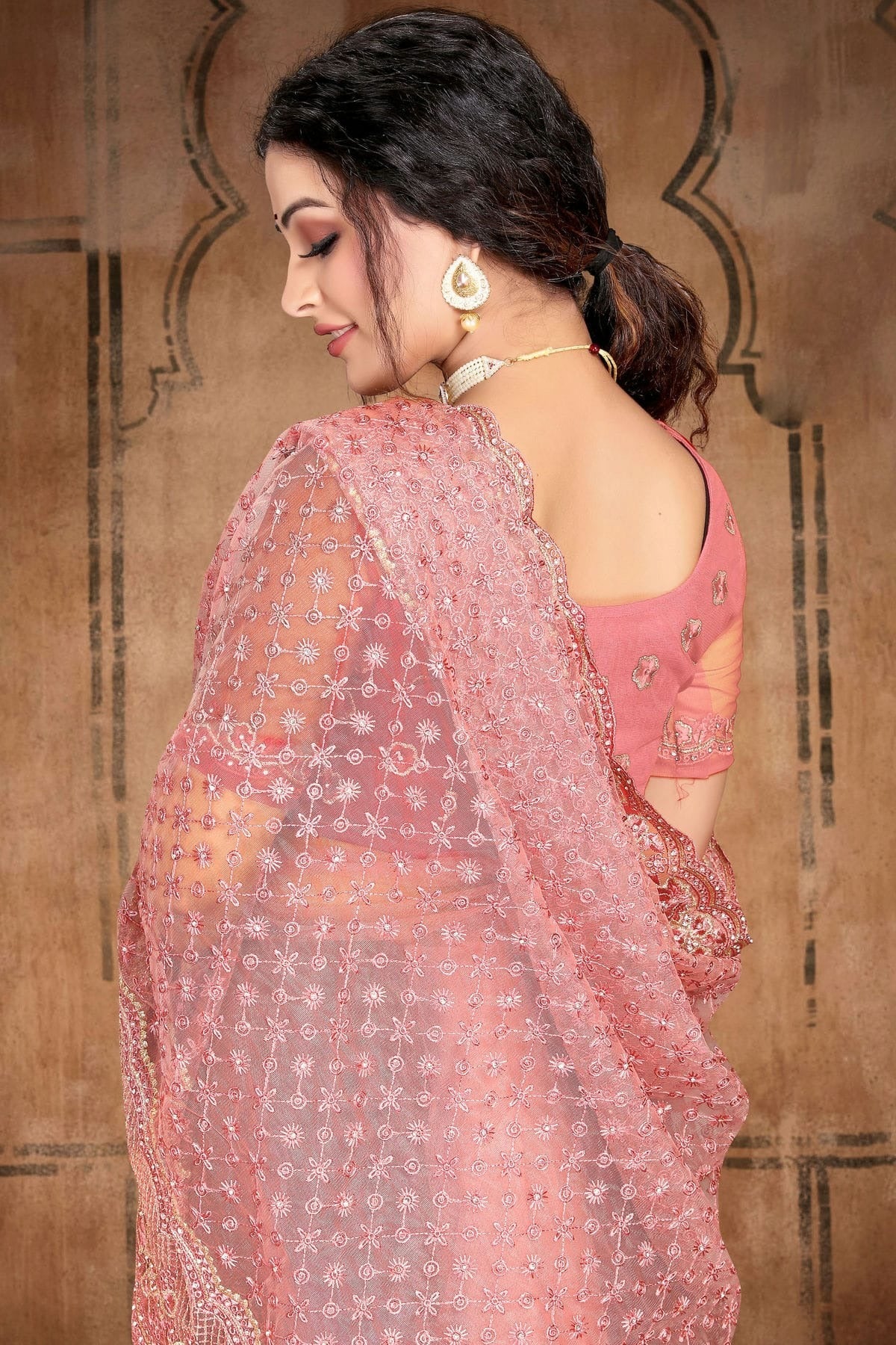 Dusty Pink Colour Net Saree SD1090754 A
