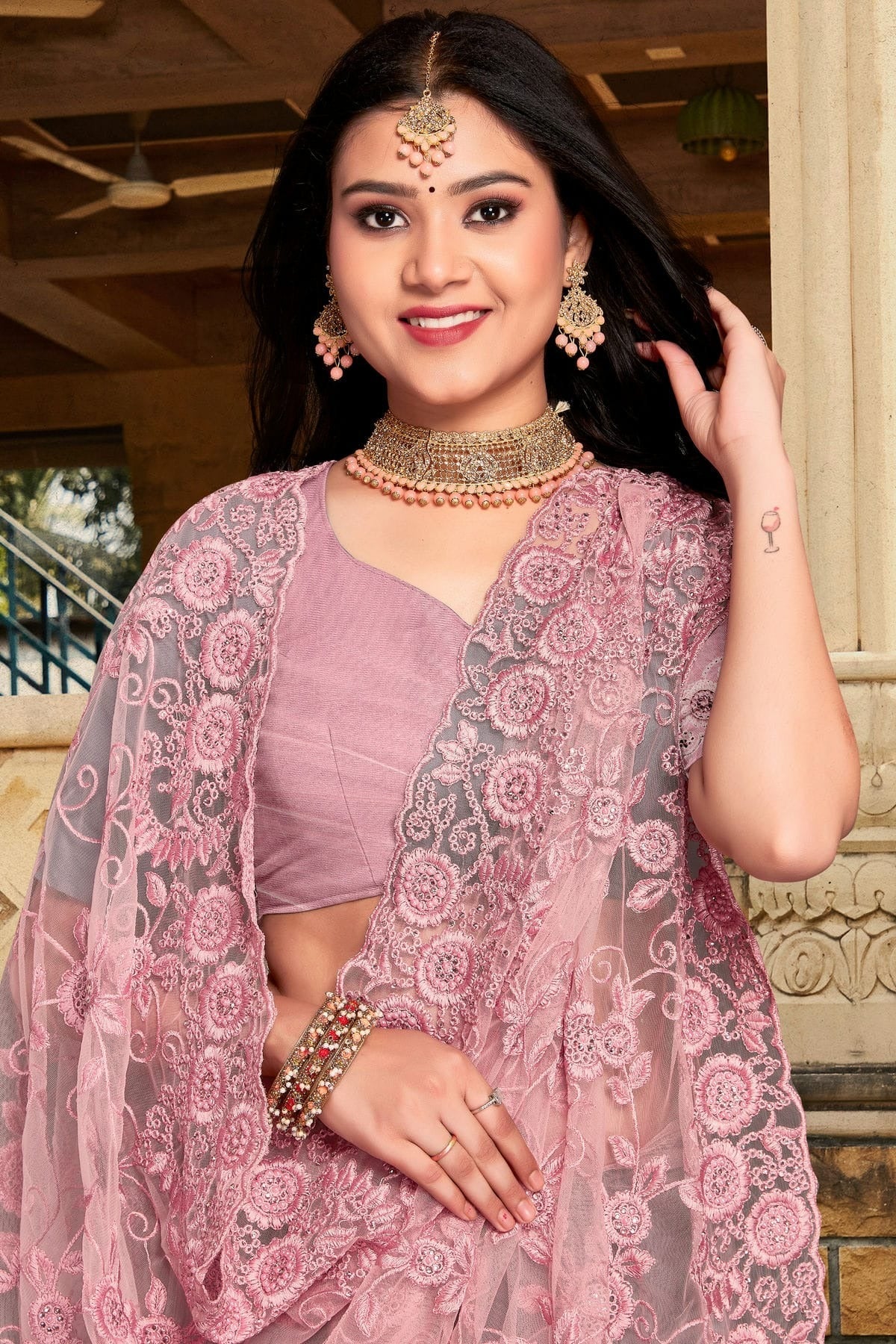 Dusty Pink Colour Net Saree SD1090858 A