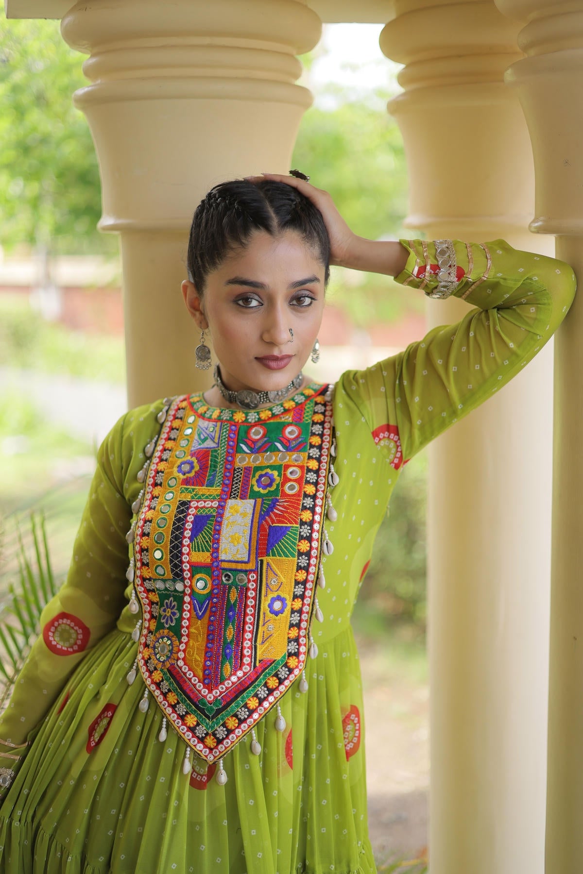 Faux Georgette Printed Stitched Gown In Perrot Green Colour