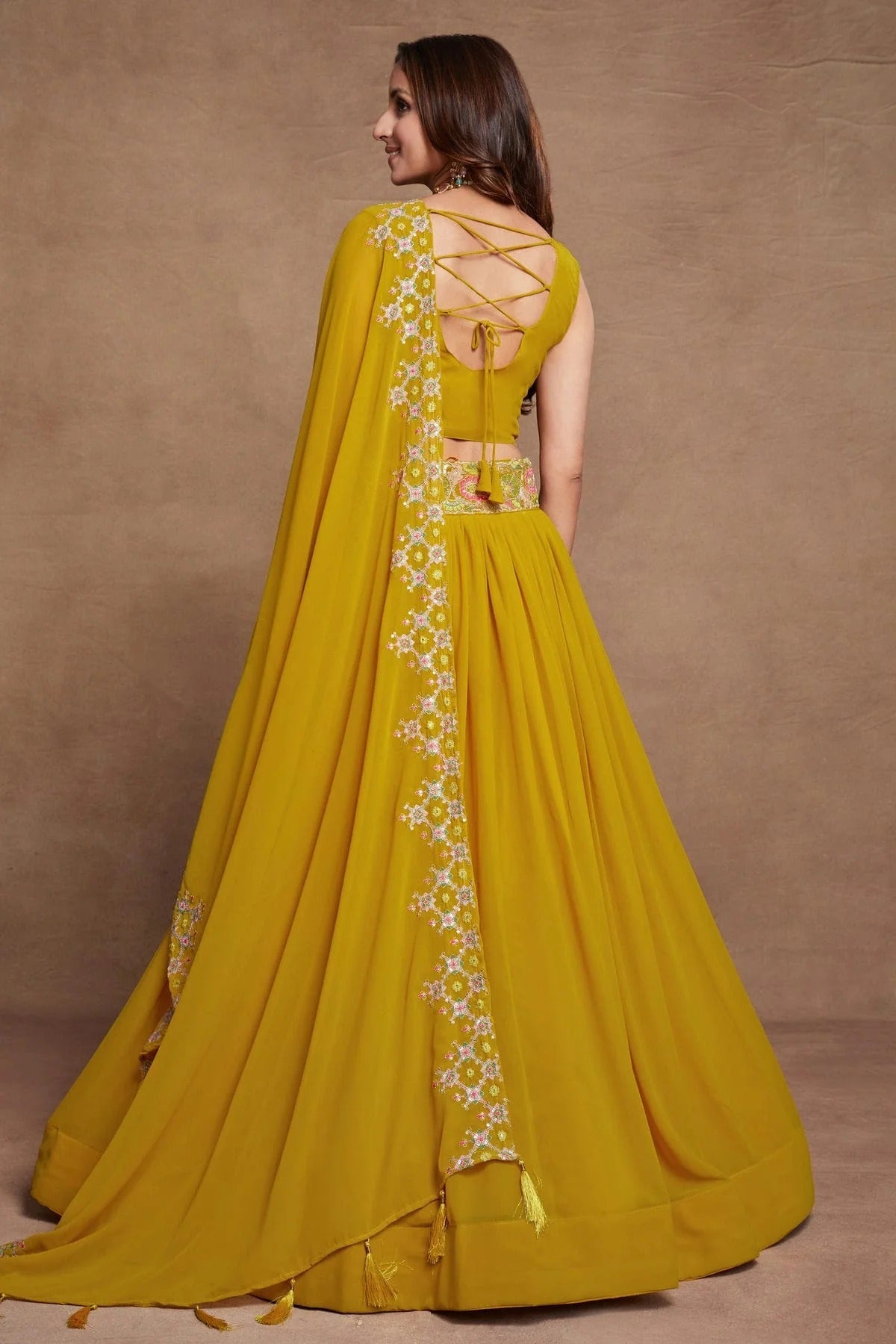 Georgette Designer Lehenga Choli In Mustard Colour LC1270078 B