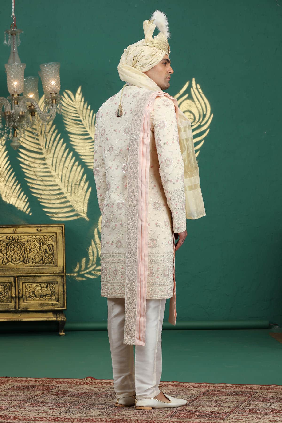 Gold Colour Art Silk Embroidery Sherwani