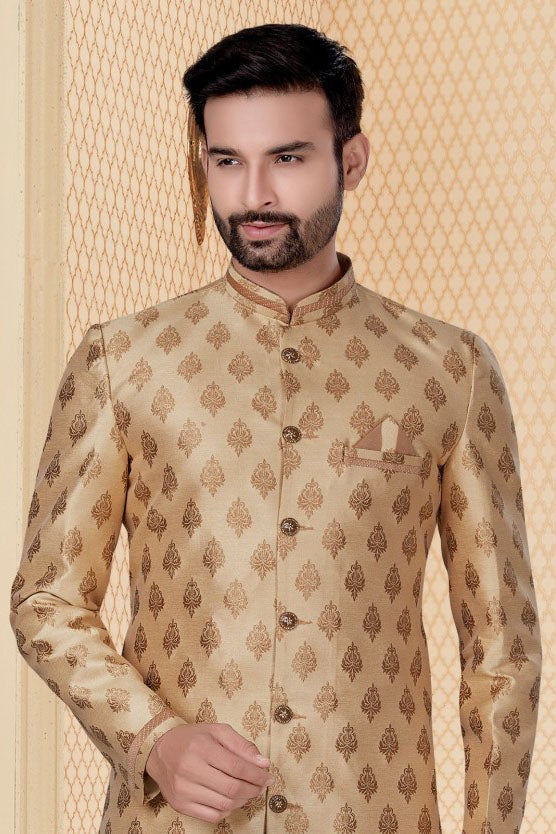 Gold Colour Jacquard Sherwani SH1040271 A