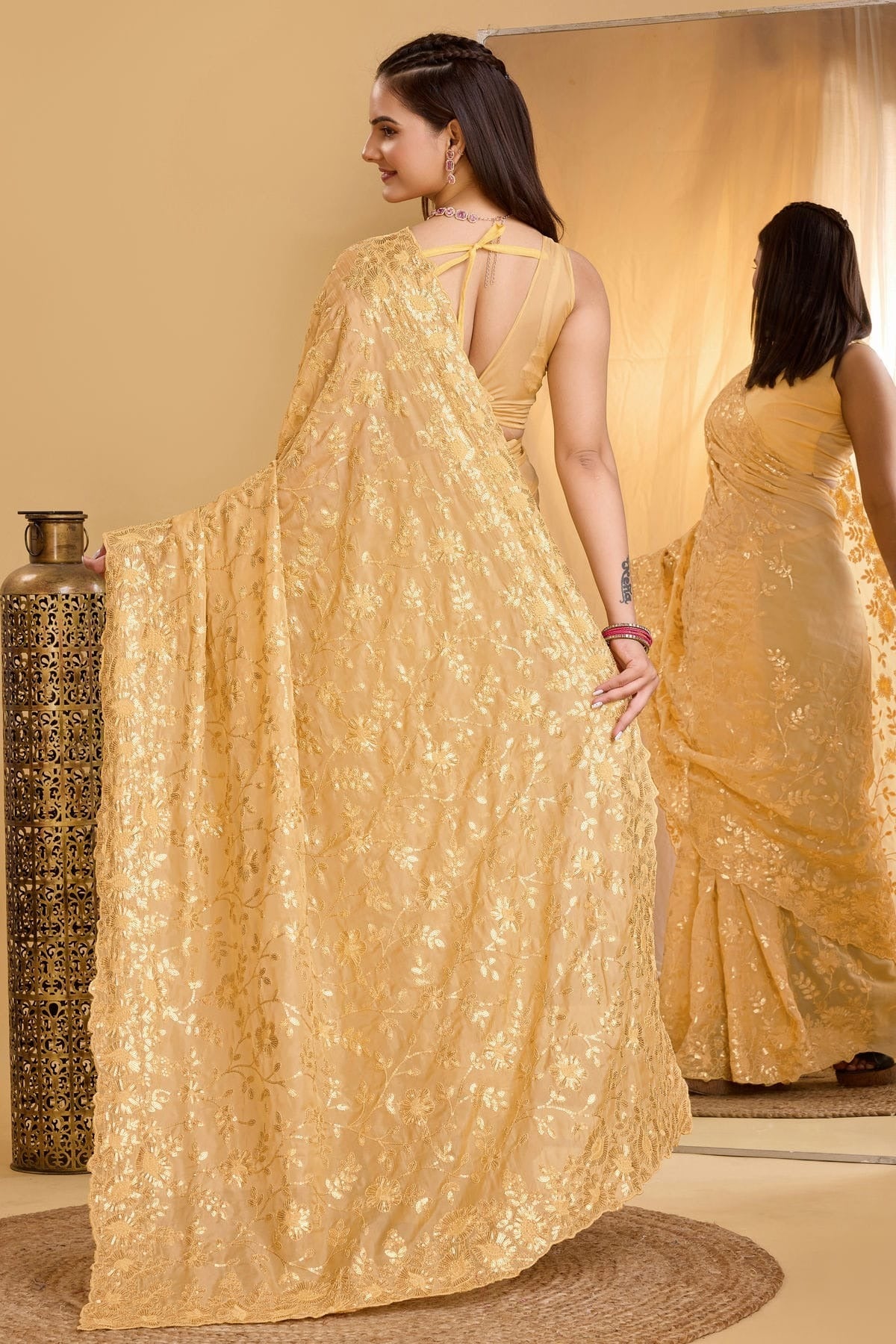 Gold Colour Organza Saree SD1110010 A