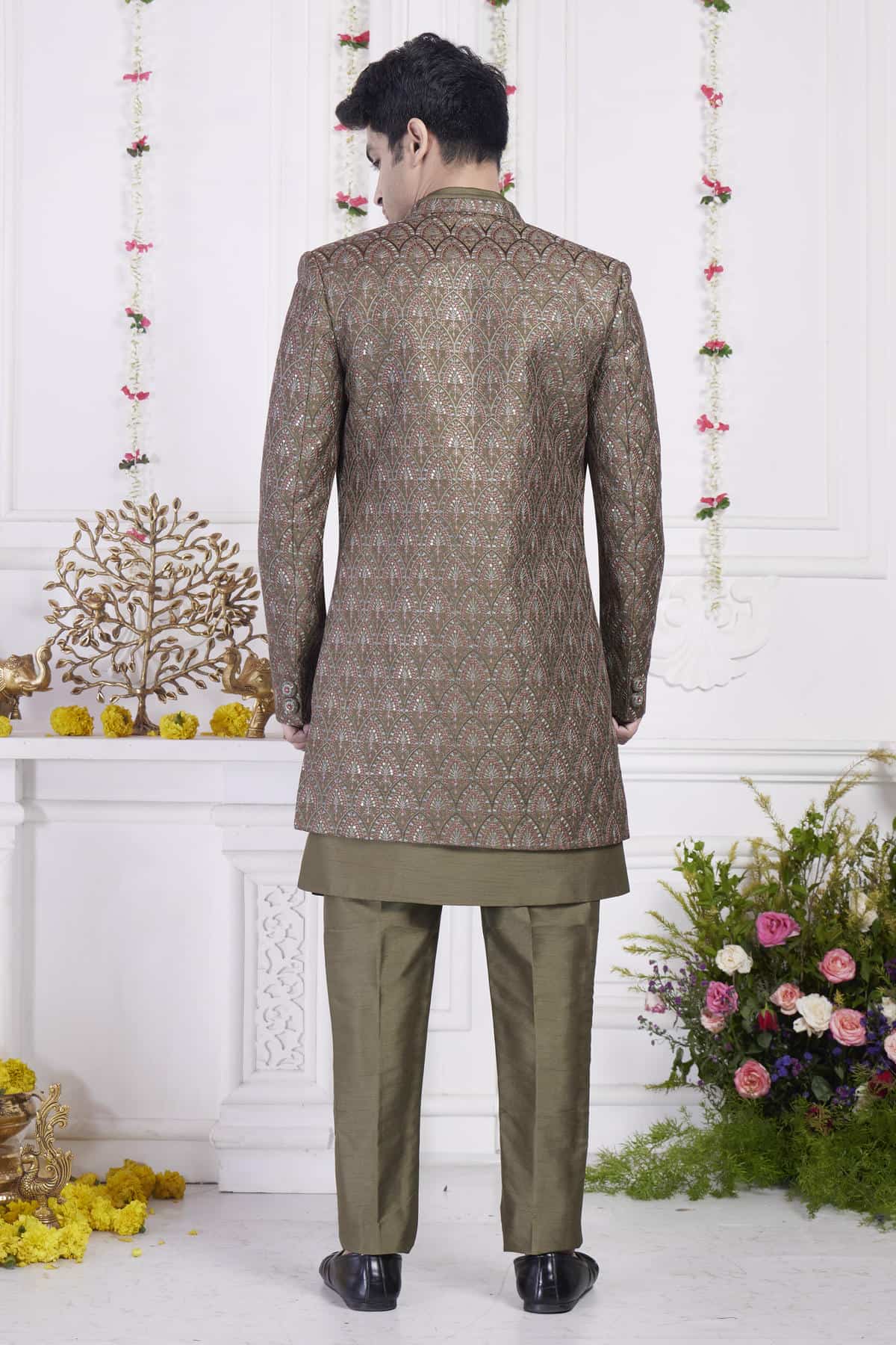 Green Art Silk Embroidery Work 3 Pcs Jacket Set