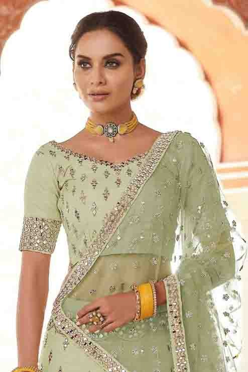 Green Colour Art Silk Mirror Work Lehenga Choli LC1080152 A