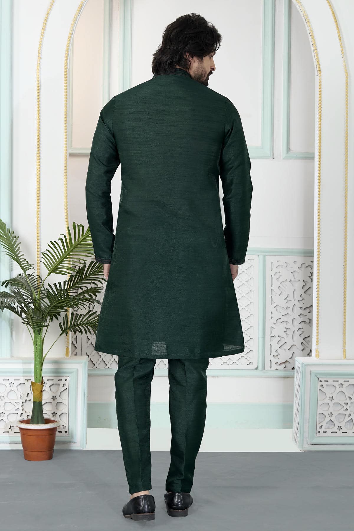 Green Colour Art Silk Pintux Work Kurta Pajama