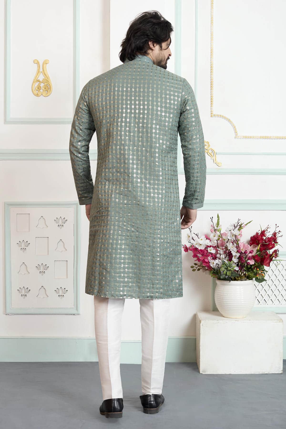 Green Colour Art Silk Pintux Work Kurta Pajama