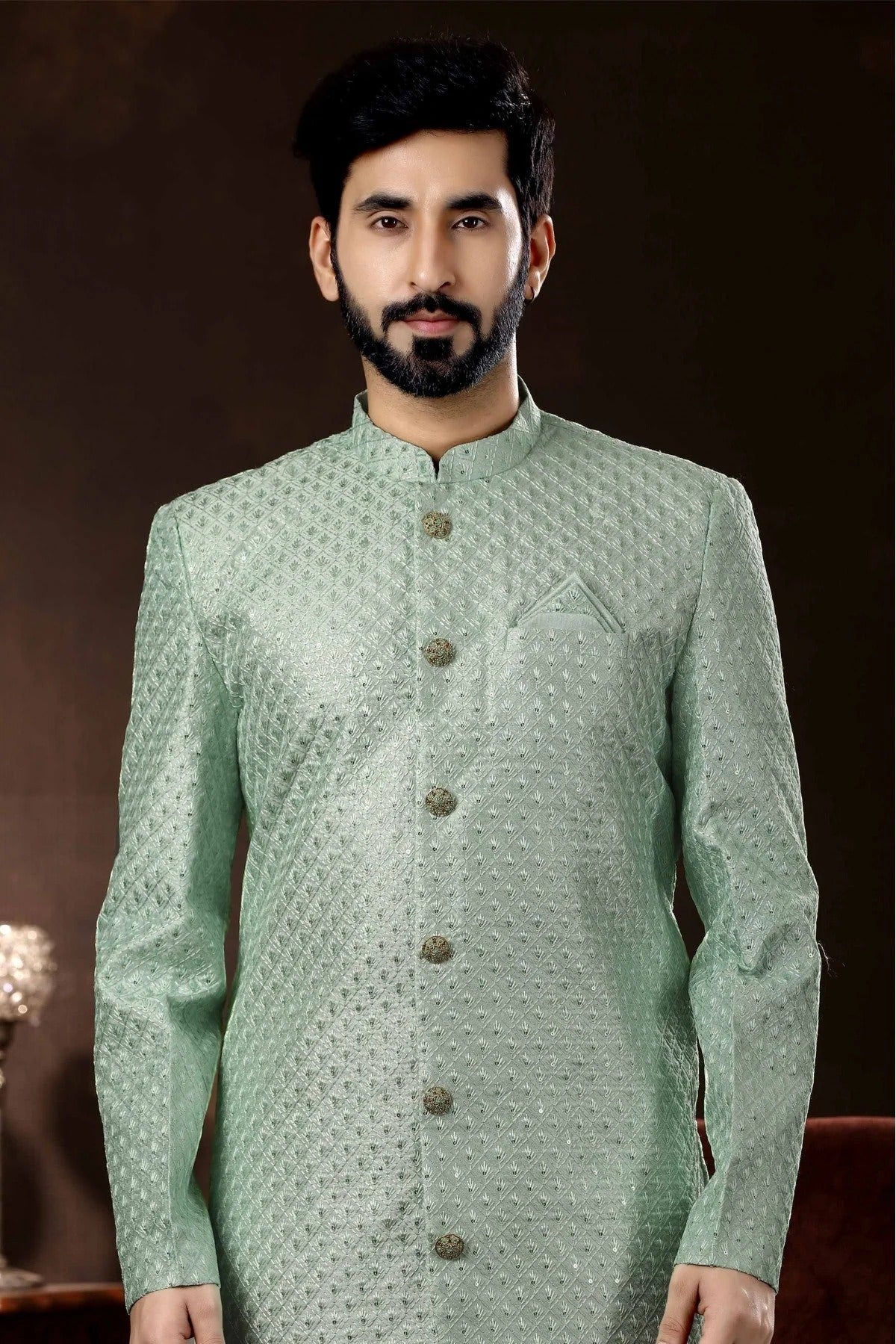 Green Colour Art Silk Sherwani SH1040359 A